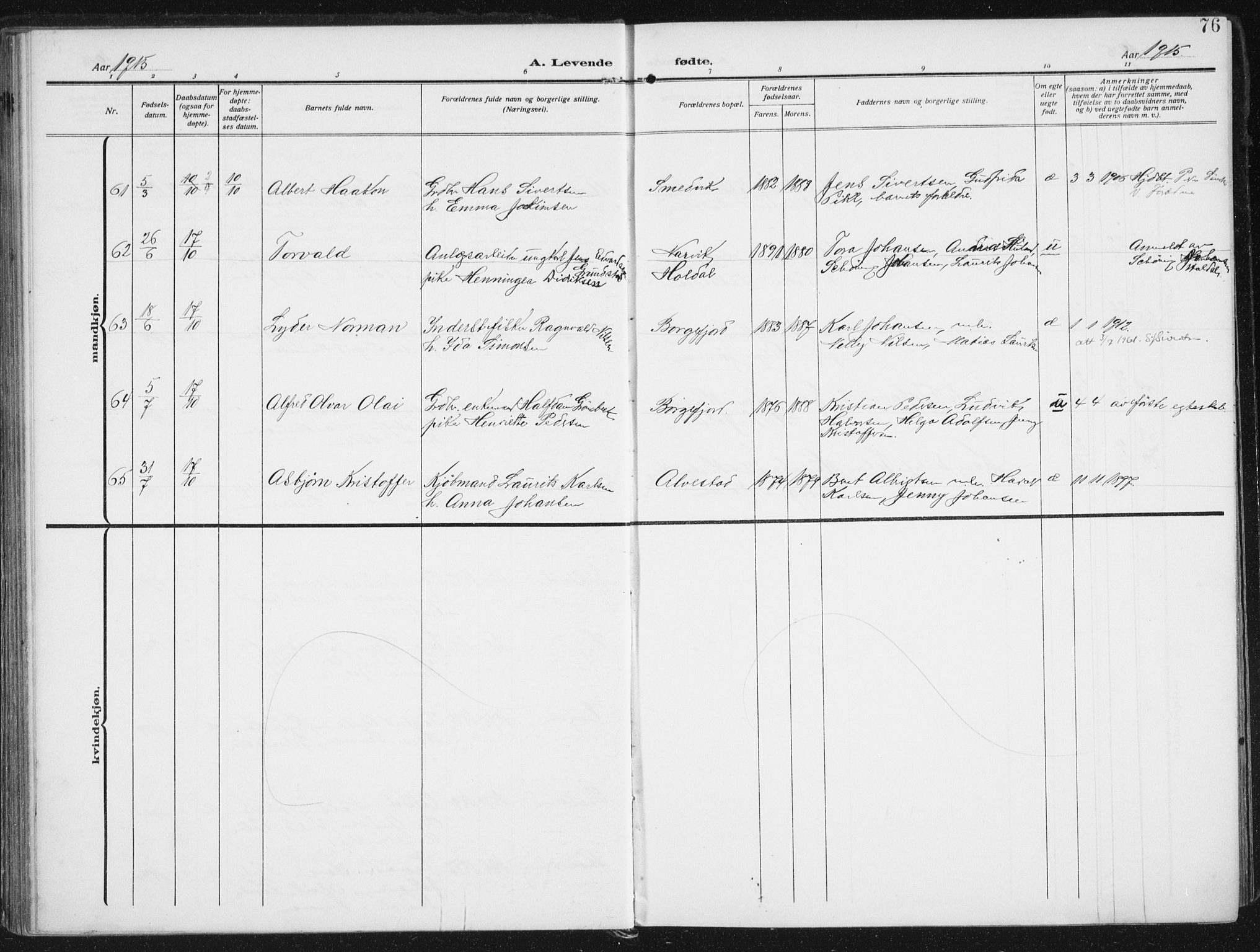 Ministerialprotokoller, klokkerbøker og fødselsregistre - Nordland, AV/SAT-A-1459/880/L1135: Parish register (official) no. 880A09, 1908-1919, p. 76