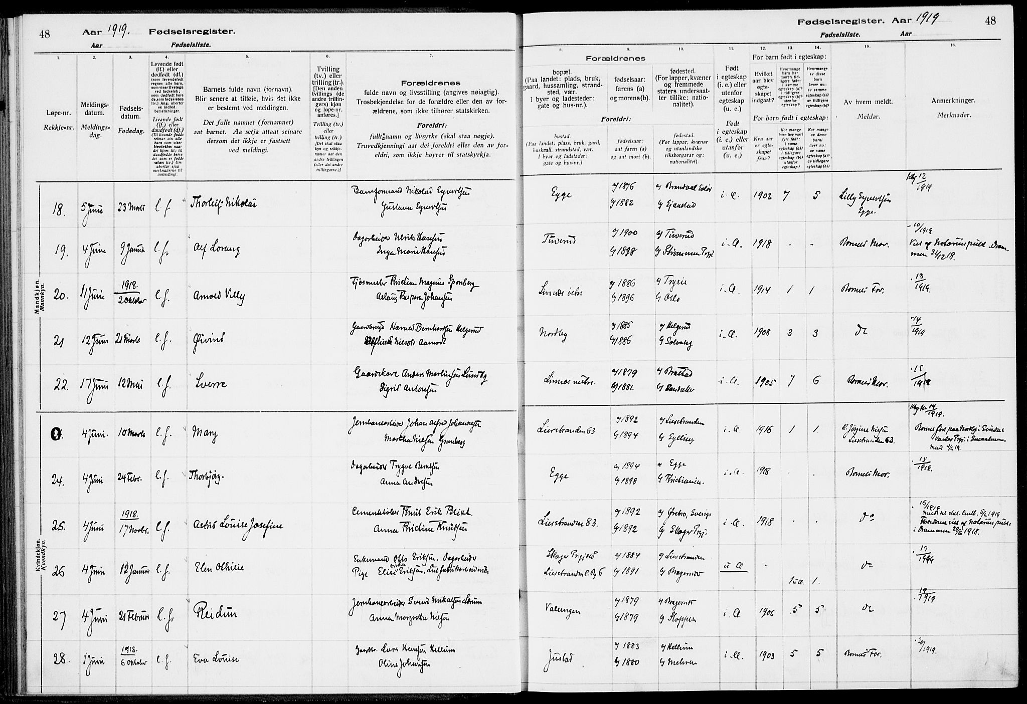 Lier kirkebøker, AV/SAKO-A-230/J/Ja/L0001: Birth register no. 1, 1916-1928, p. 48