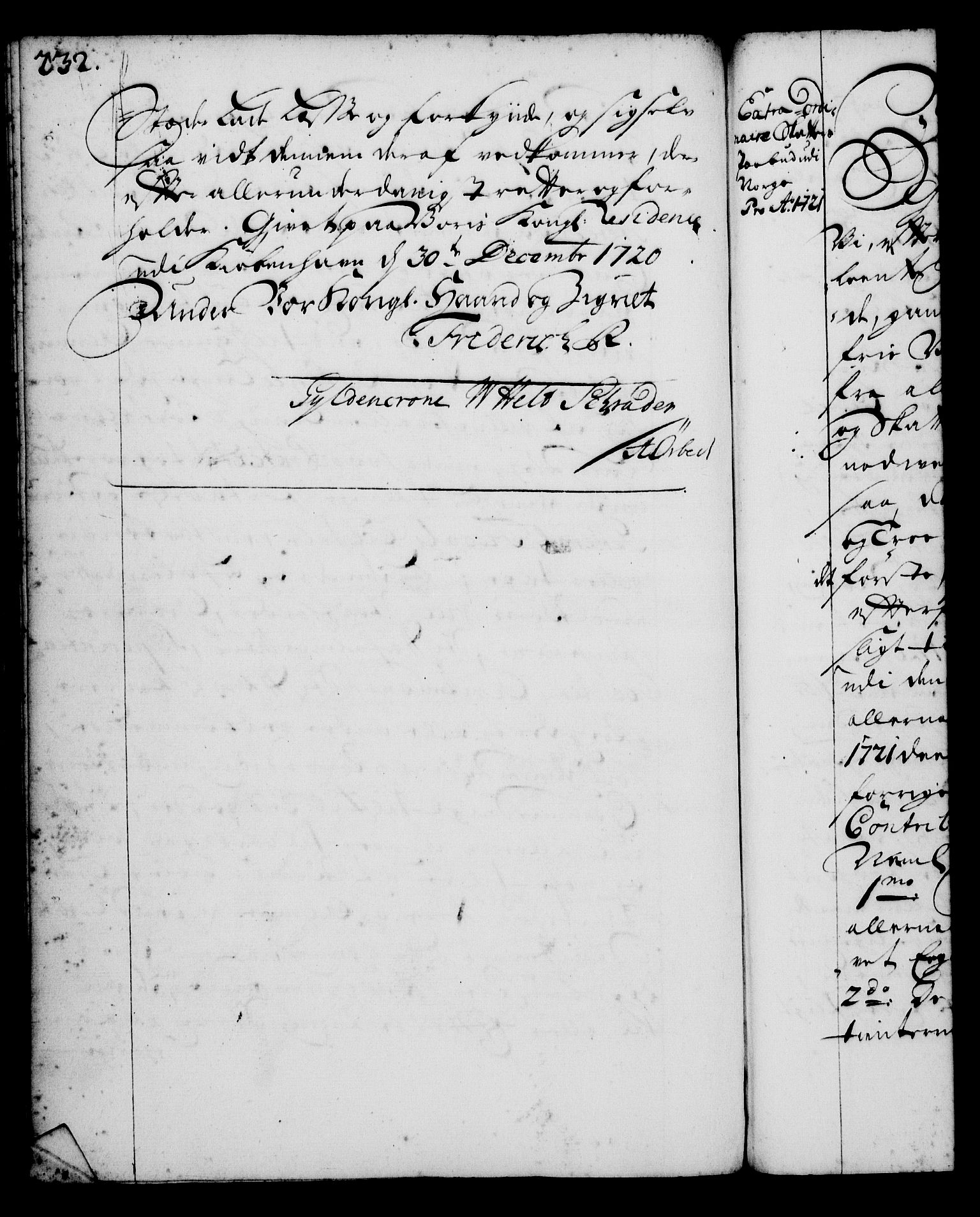 Rentekammeret, Kammerkanselliet, RA/EA-3111/G/Gg/Gga/L0001: Norsk ekspedisjonsprotokoll med register (merket RK 53.1), 1720-1723, p. 232