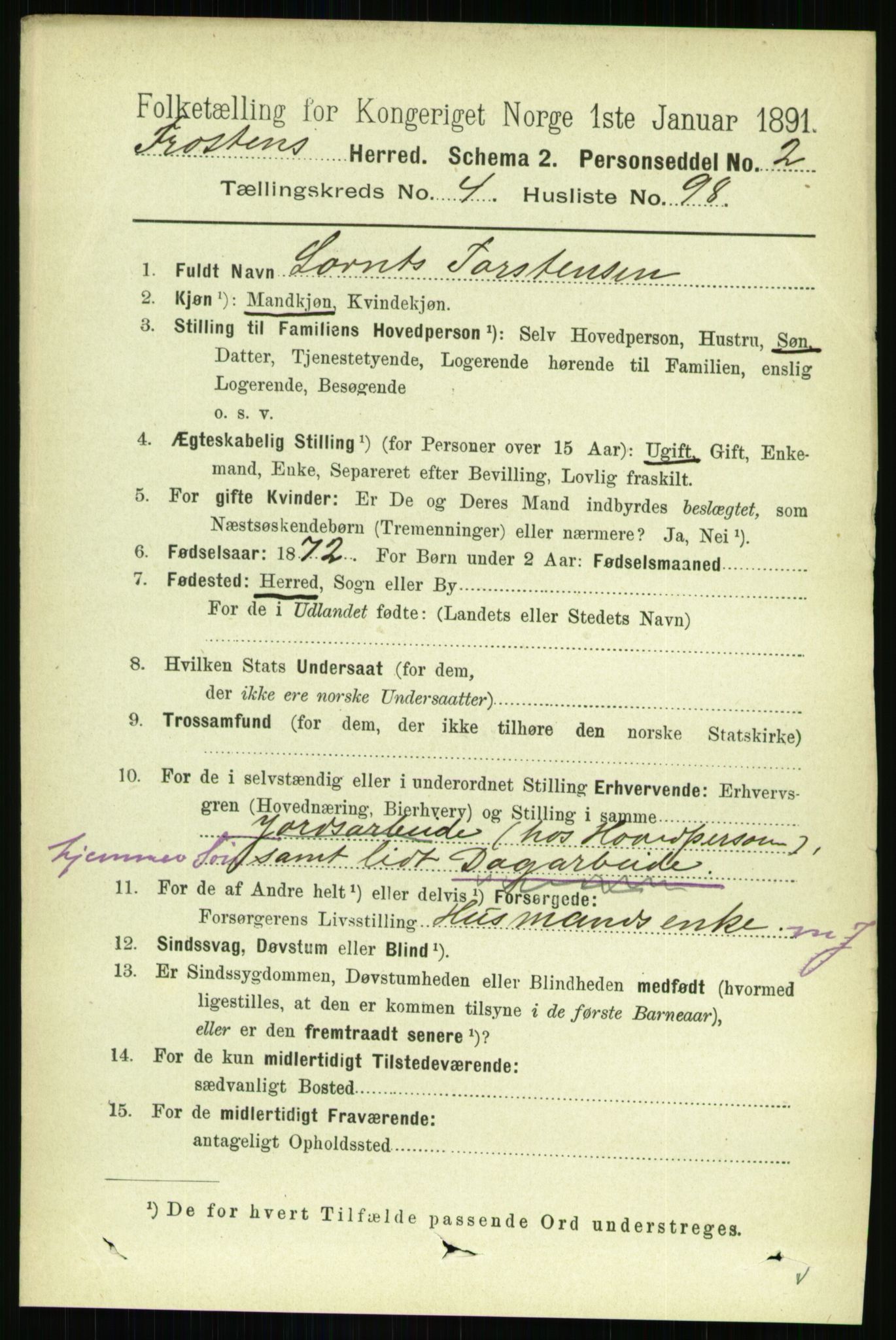 RA, 1891 census for 1717 Frosta, 1891, p. 3240