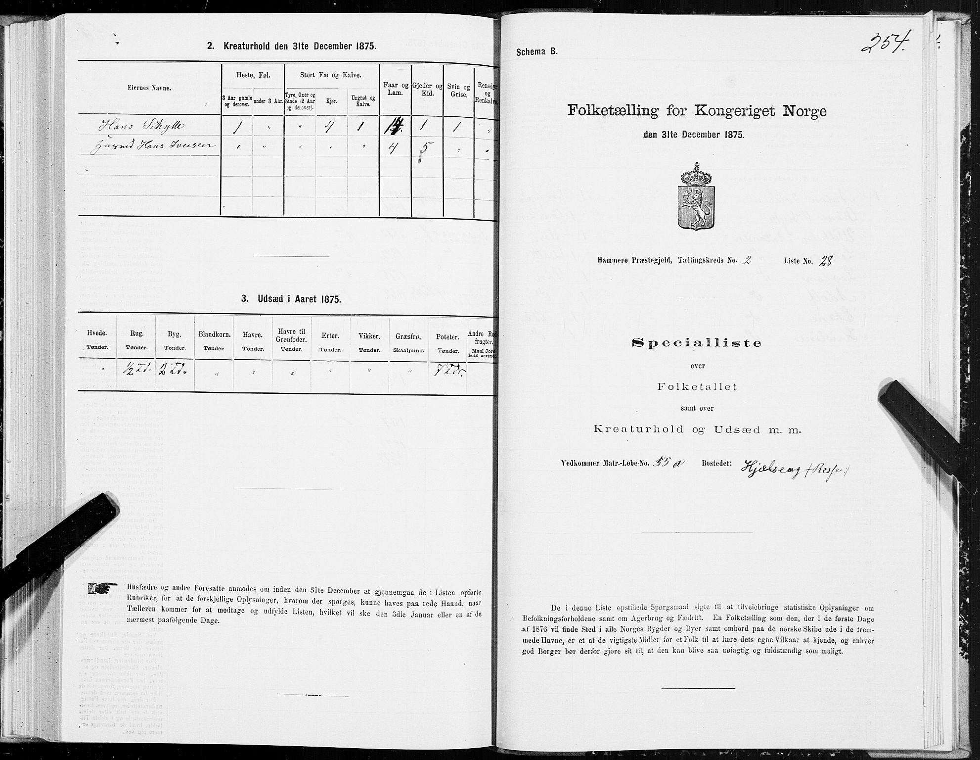 SAT, 1875 census for 1849P Hamarøy, 1875, p. 1254