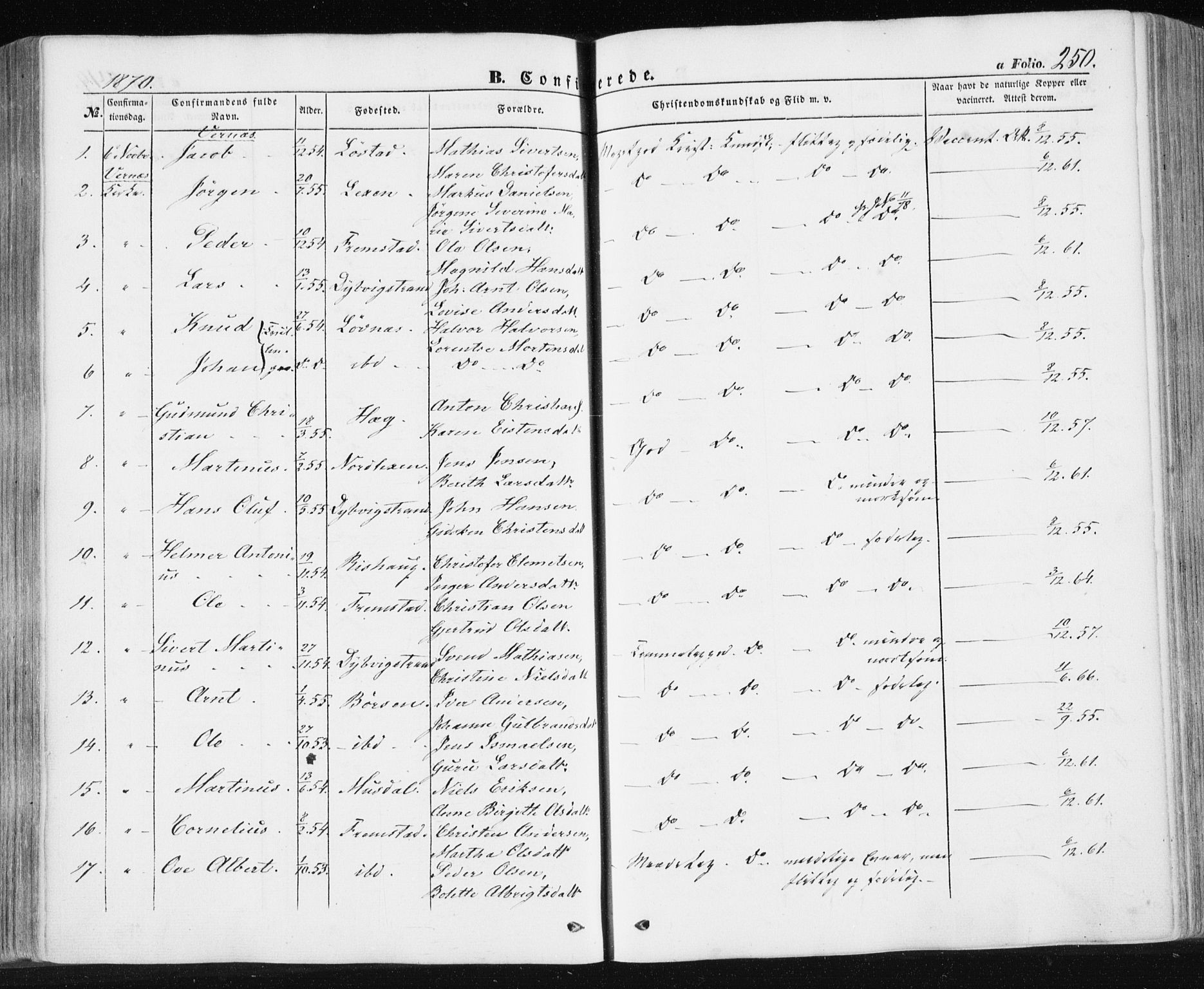 Ministerialprotokoller, klokkerbøker og fødselsregistre - Sør-Trøndelag, SAT/A-1456/659/L0737: Parish register (official) no. 659A07, 1857-1875, p. 250
