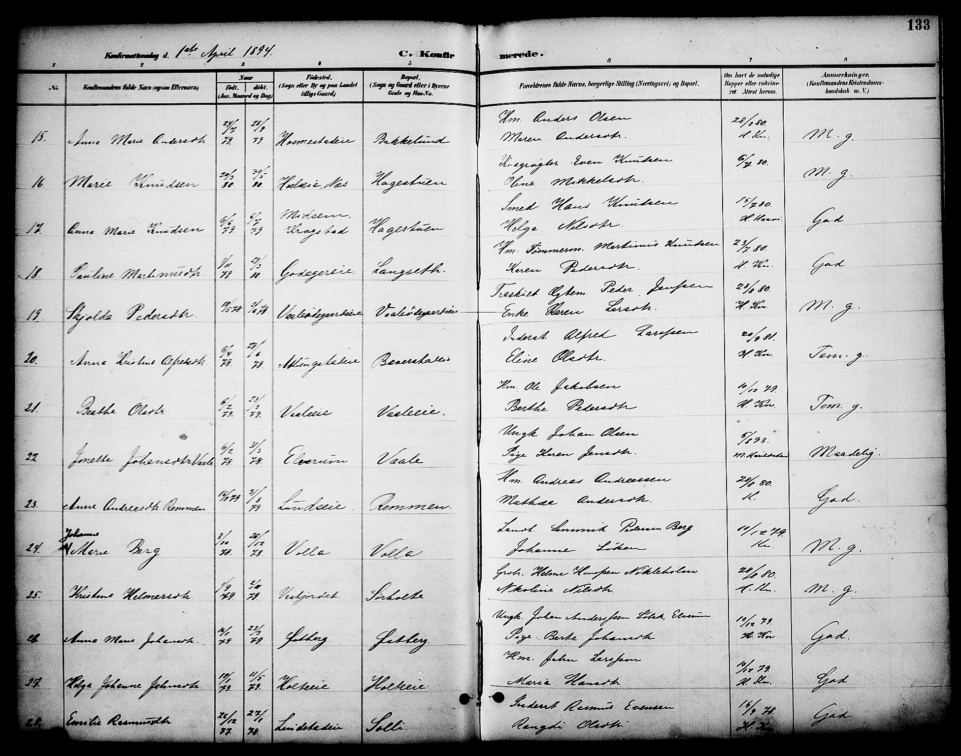 Stange prestekontor, AV/SAH-PREST-002/K/L0020: Parish register (official) no. 20, 1894-1905, p. 133