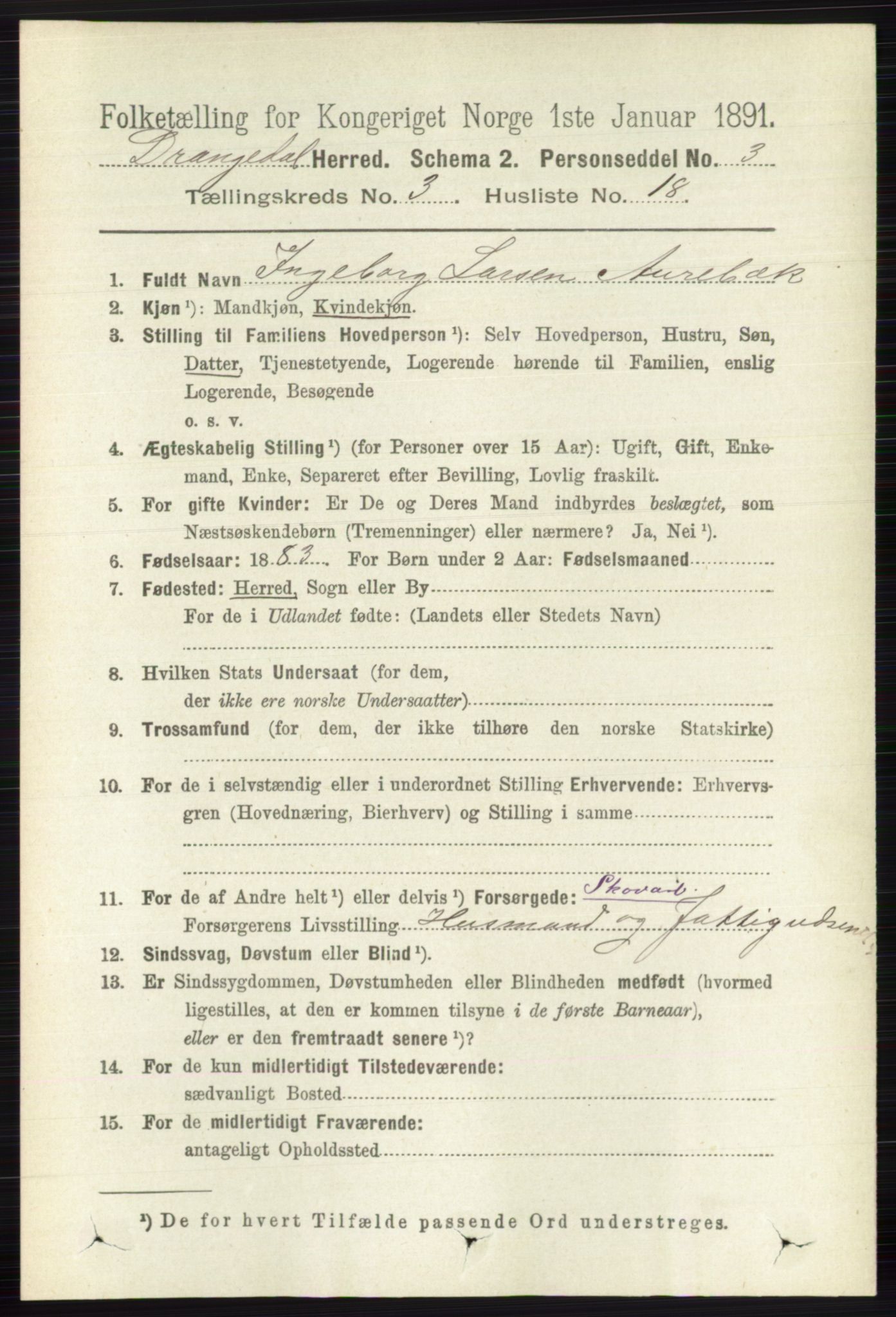 RA, 1891 census for 0817 Drangedal, 1891, p. 962