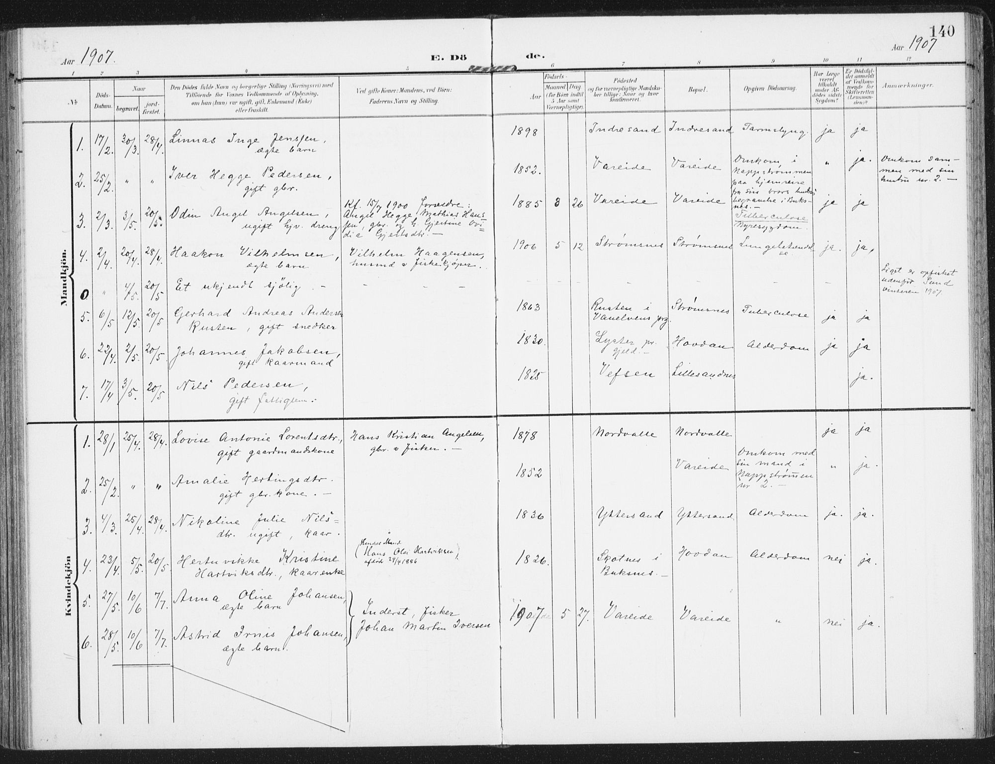 Ministerialprotokoller, klokkerbøker og fødselsregistre - Nordland, SAT/A-1459/885/L1206: Parish register (official) no. 885A07, 1905-1915, p. 140