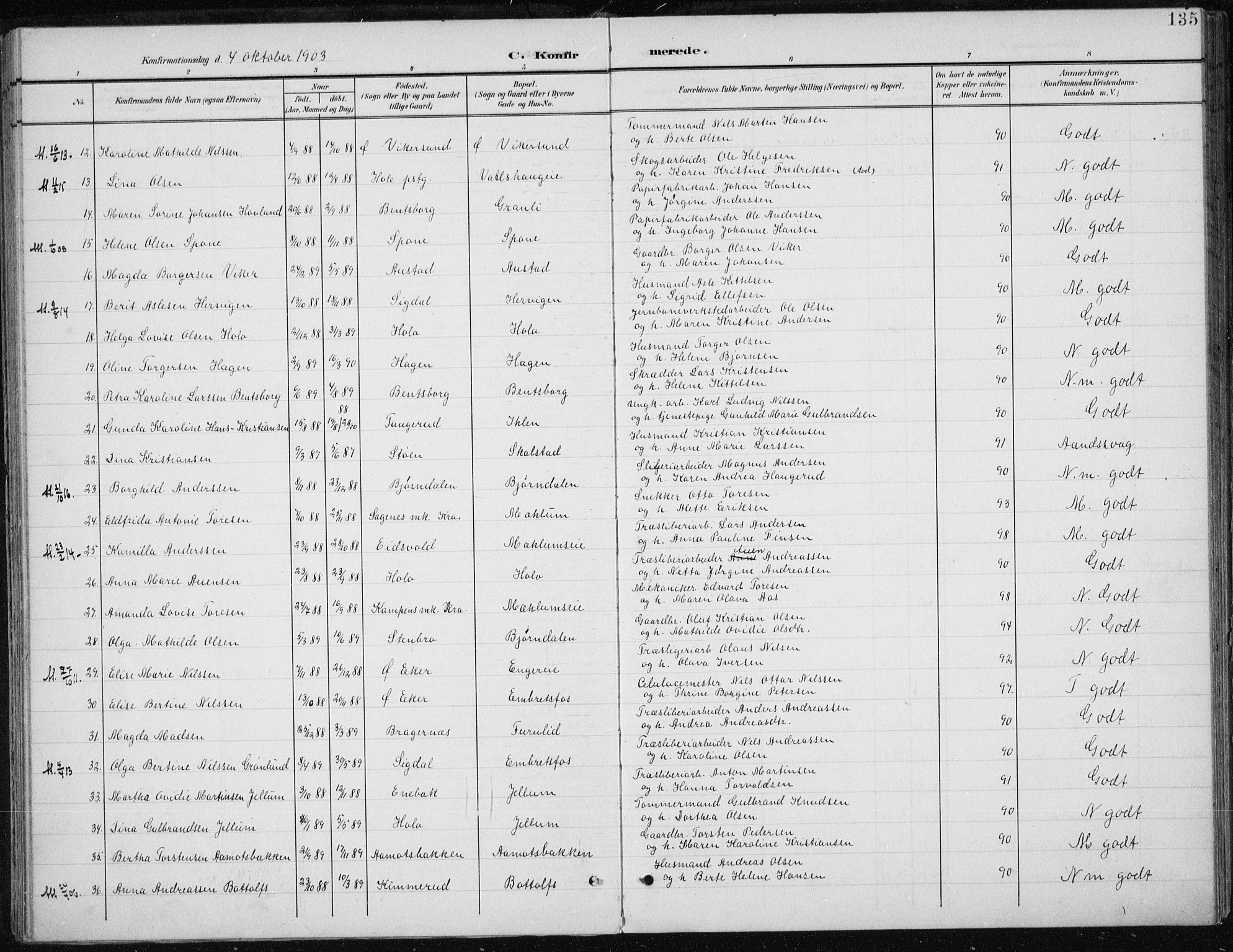 Modum kirkebøker, AV/SAKO-A-234/F/Fa/L0013: Parish register (official) no. 13, 1899-1907, p. 135