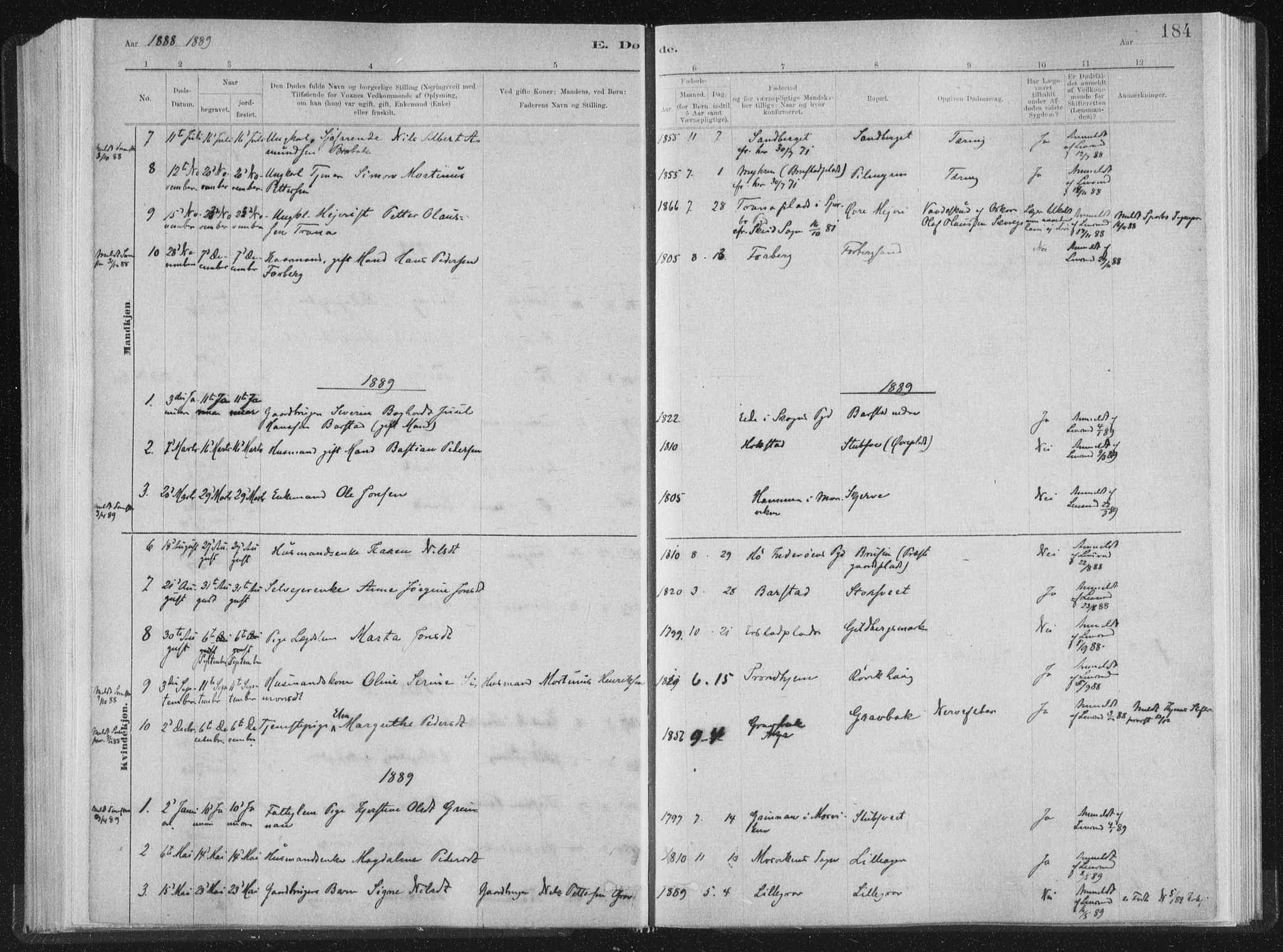 Ministerialprotokoller, klokkerbøker og fødselsregistre - Nord-Trøndelag, AV/SAT-A-1458/722/L0220: Parish register (official) no. 722A07, 1881-1908, p. 184