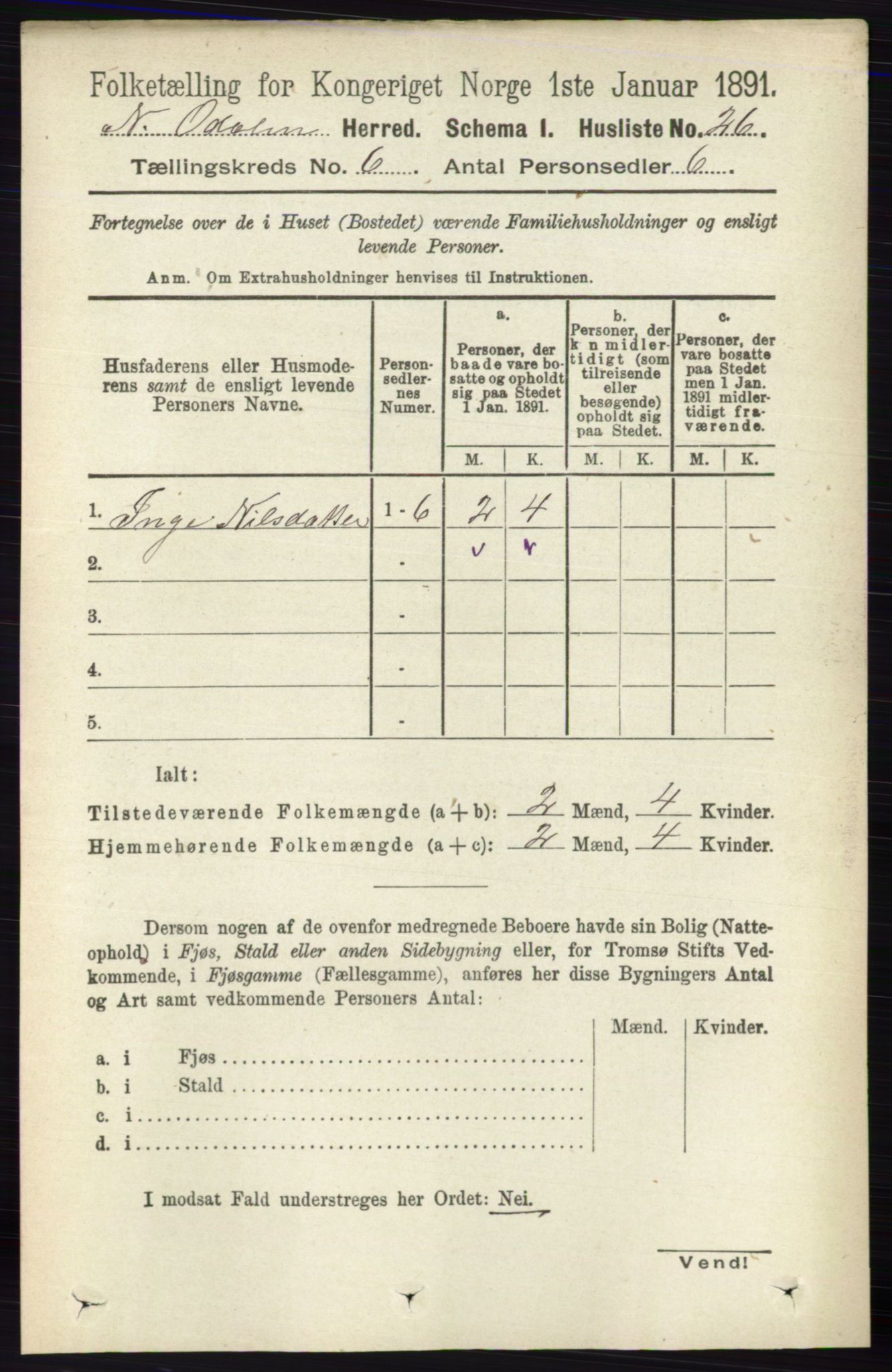 RA, 1891 census for 0418 Nord-Odal, 1891, p. 2227