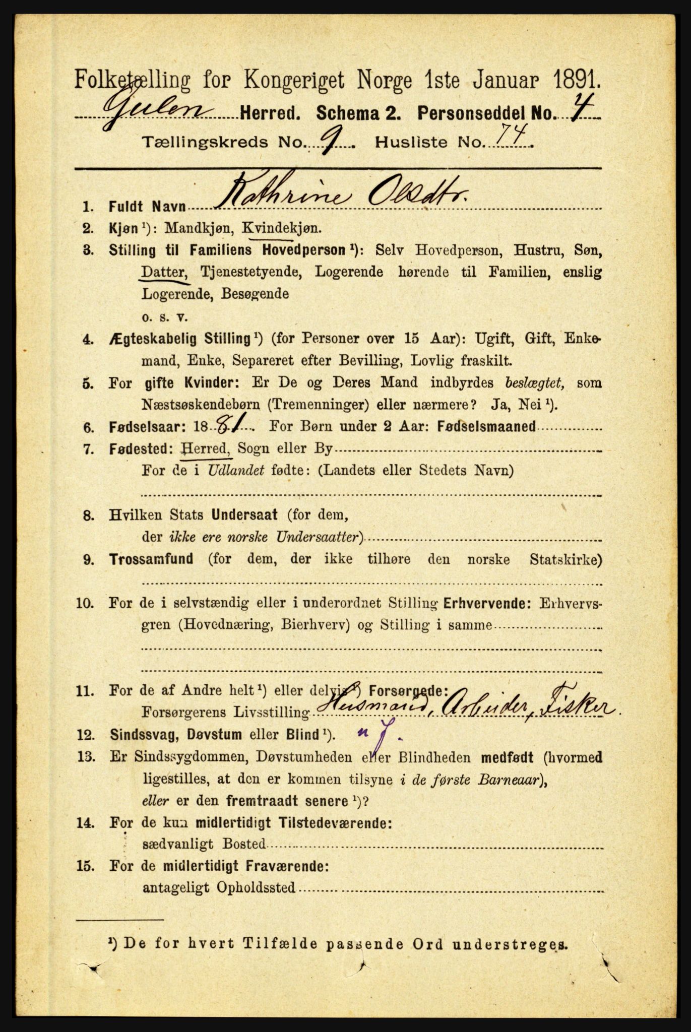 RA, 1891 census for 1411 Gulen, 1891, p. 3246