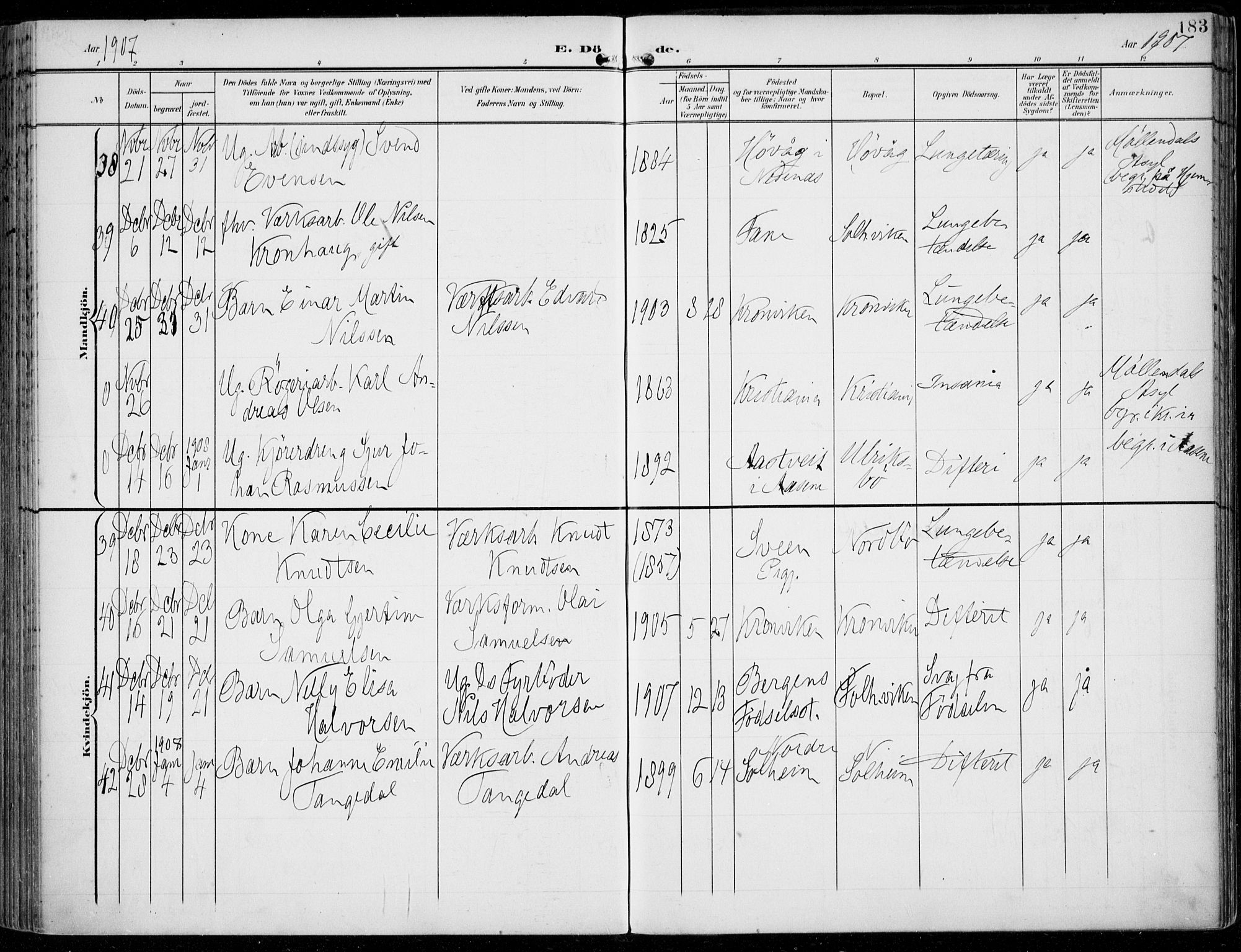 Årstad Sokneprestembete, AV/SAB-A-79301/H/Haa/L0009: Parish register (official) no. C 1, 1902-1918, p. 183