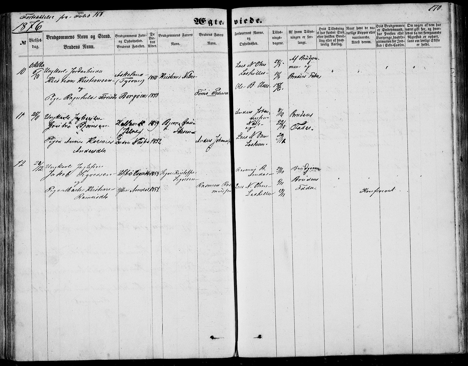 Nedstrand sokneprestkontor, AV/SAST-A-101841/01/IV: Parish register (official) no. A 9, 1861-1876, p. 170