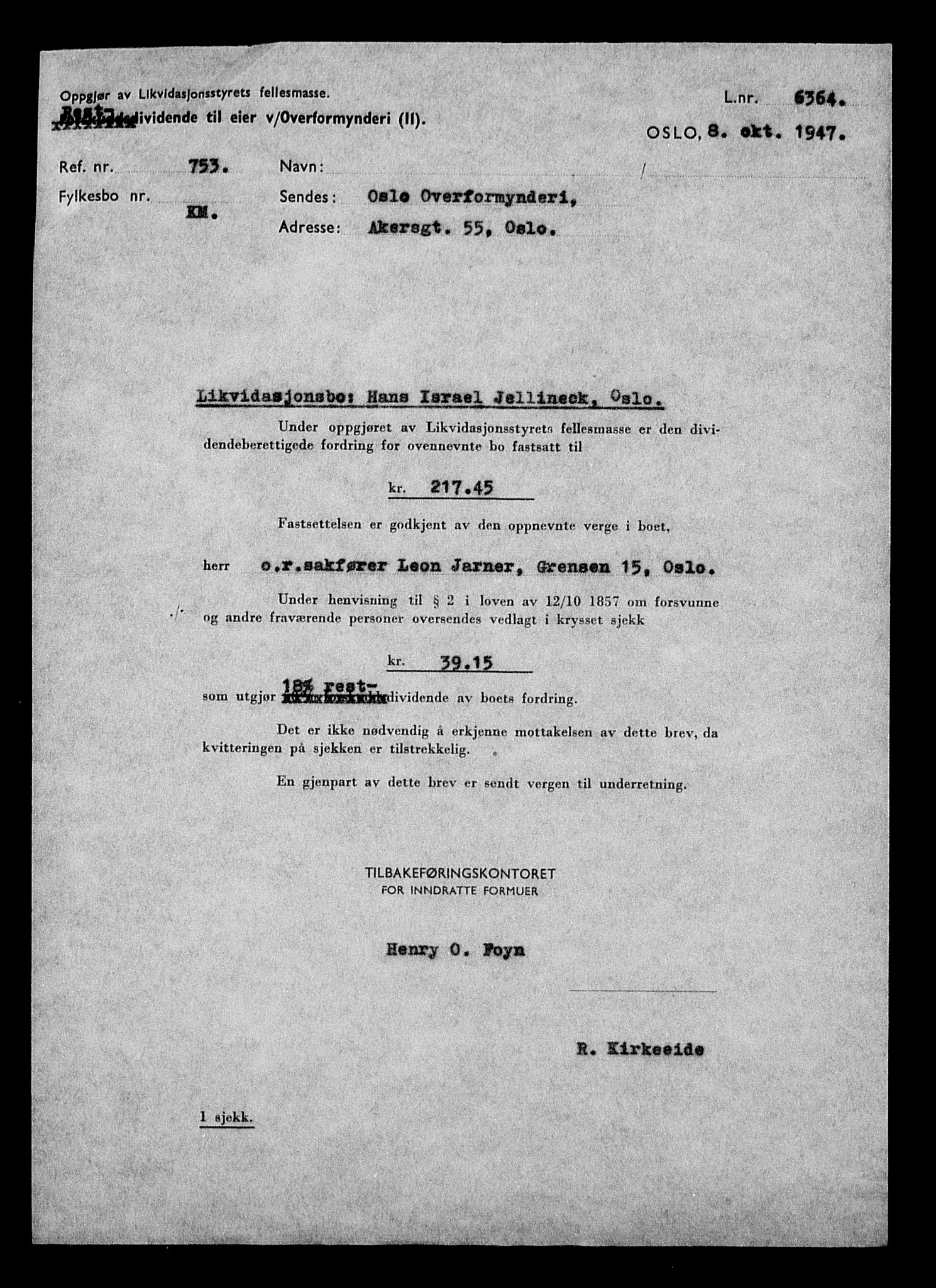 Justisdepartementet, Tilbakeføringskontoret for inndratte formuer, AV/RA-S-1564/H/Hc/Hcc/L0947: --, 1945-1947, p. 428