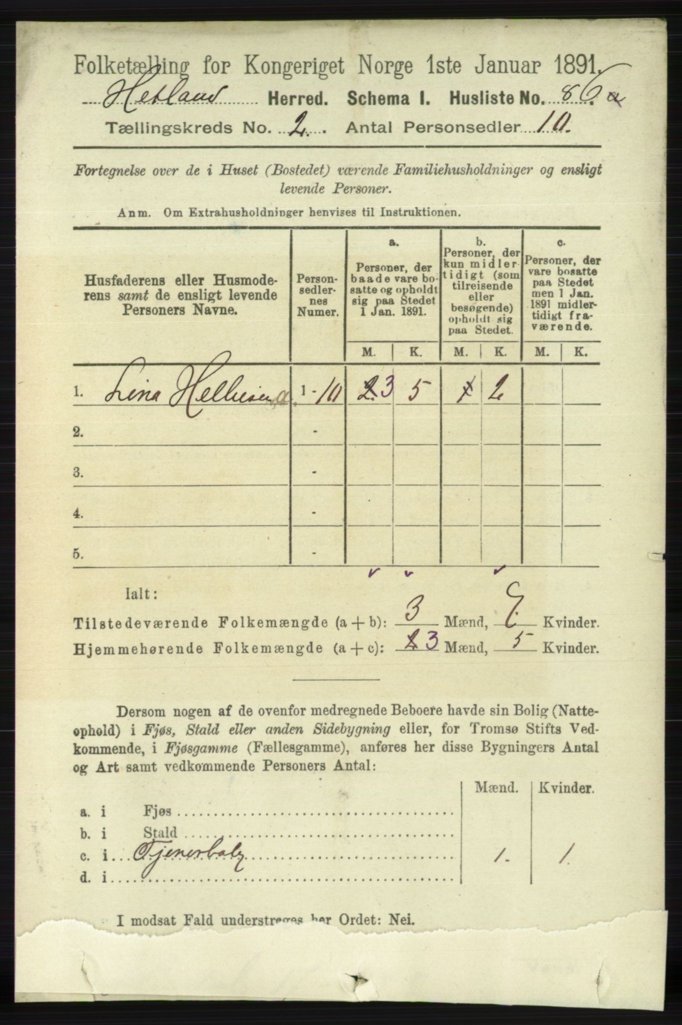 RA, 1891 census for 1126 Hetland, 1891, p. 466