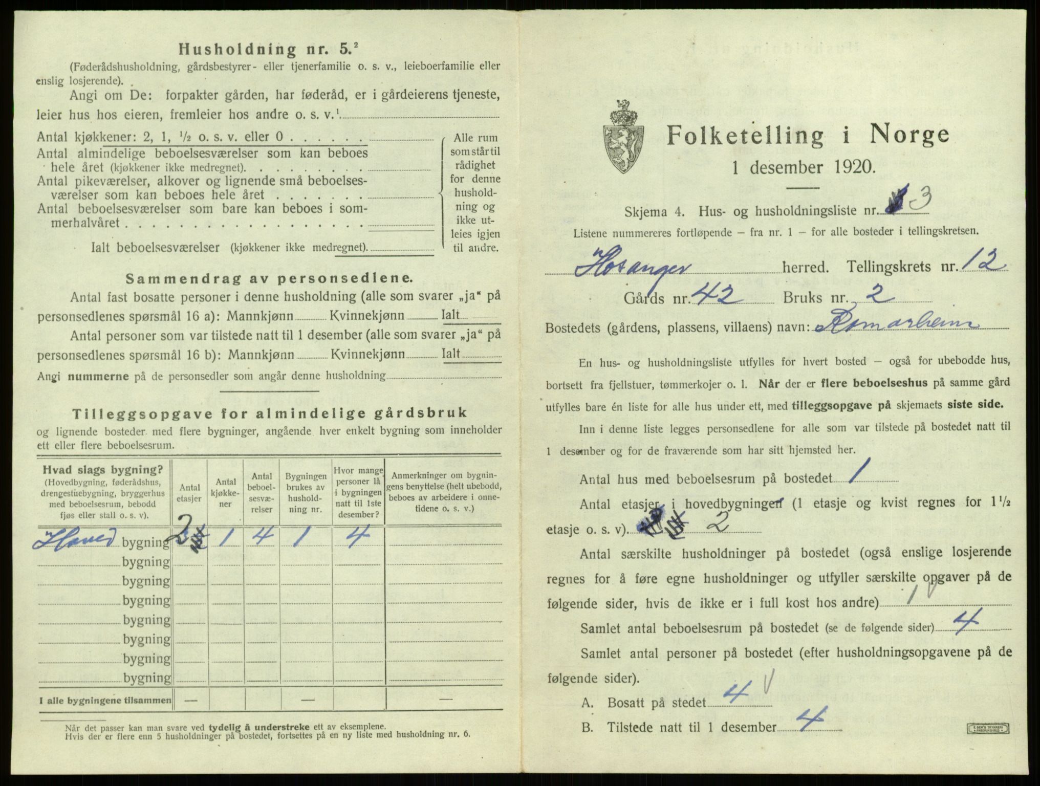 SAB, 1920 census for Hosanger, 1920, p. 648