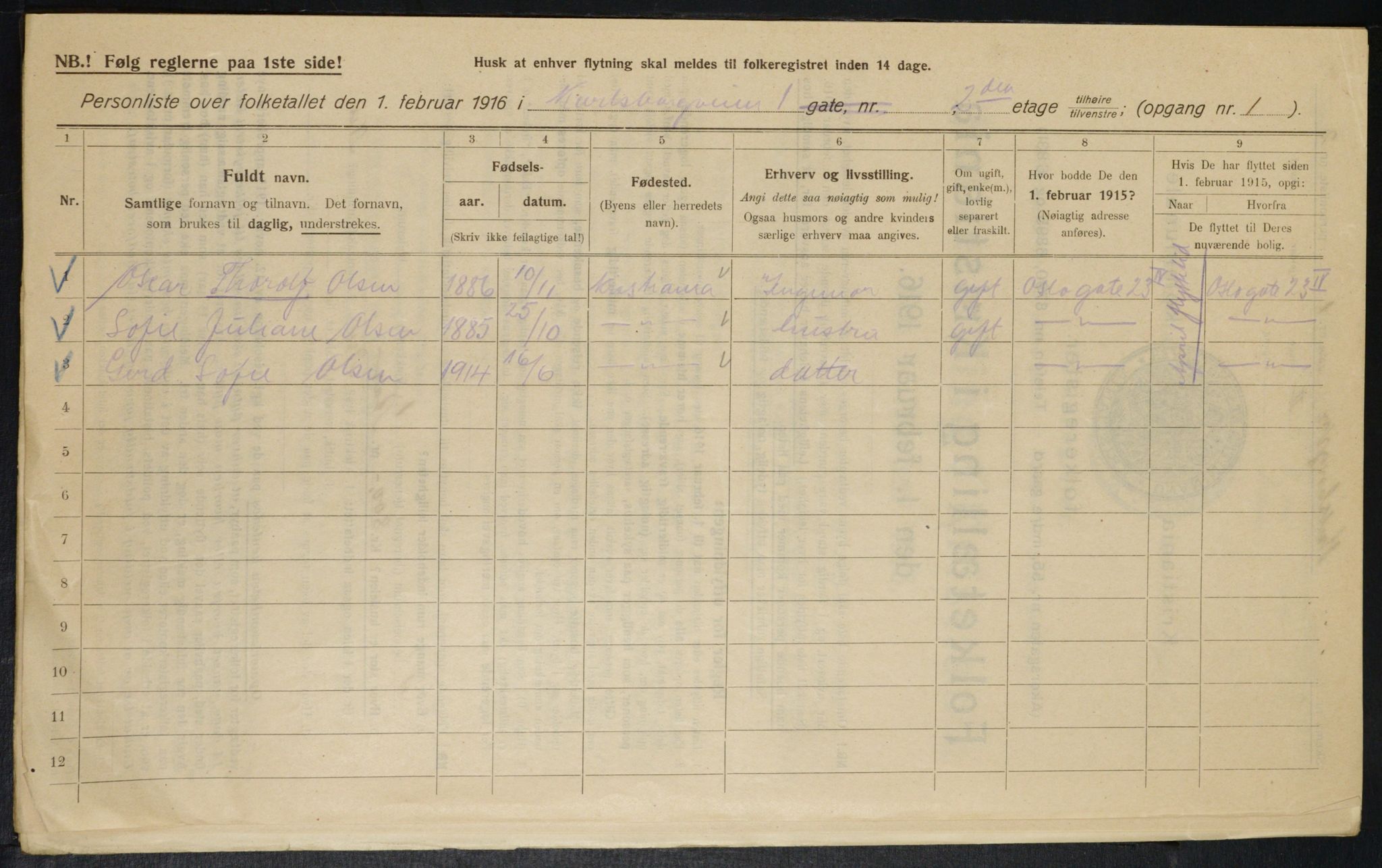 OBA, Municipal Census 1916 for Kristiania, 1916, p. 49969