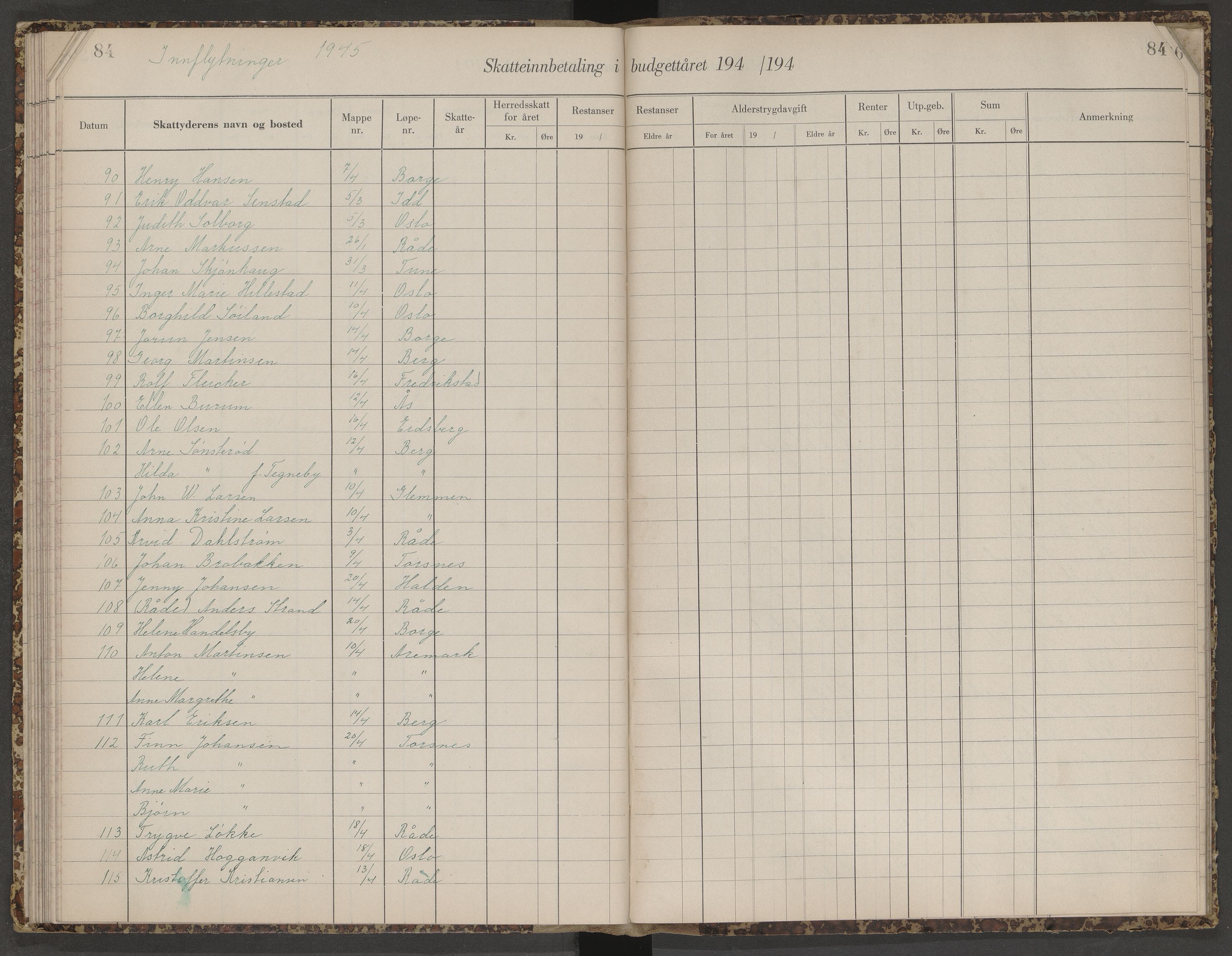 Skjeberg folkeregister, AV/SAO-A-10495/K/Ka/L0003: Fortegnelse over inn- og utflyttede, 1943-1947, p. 84