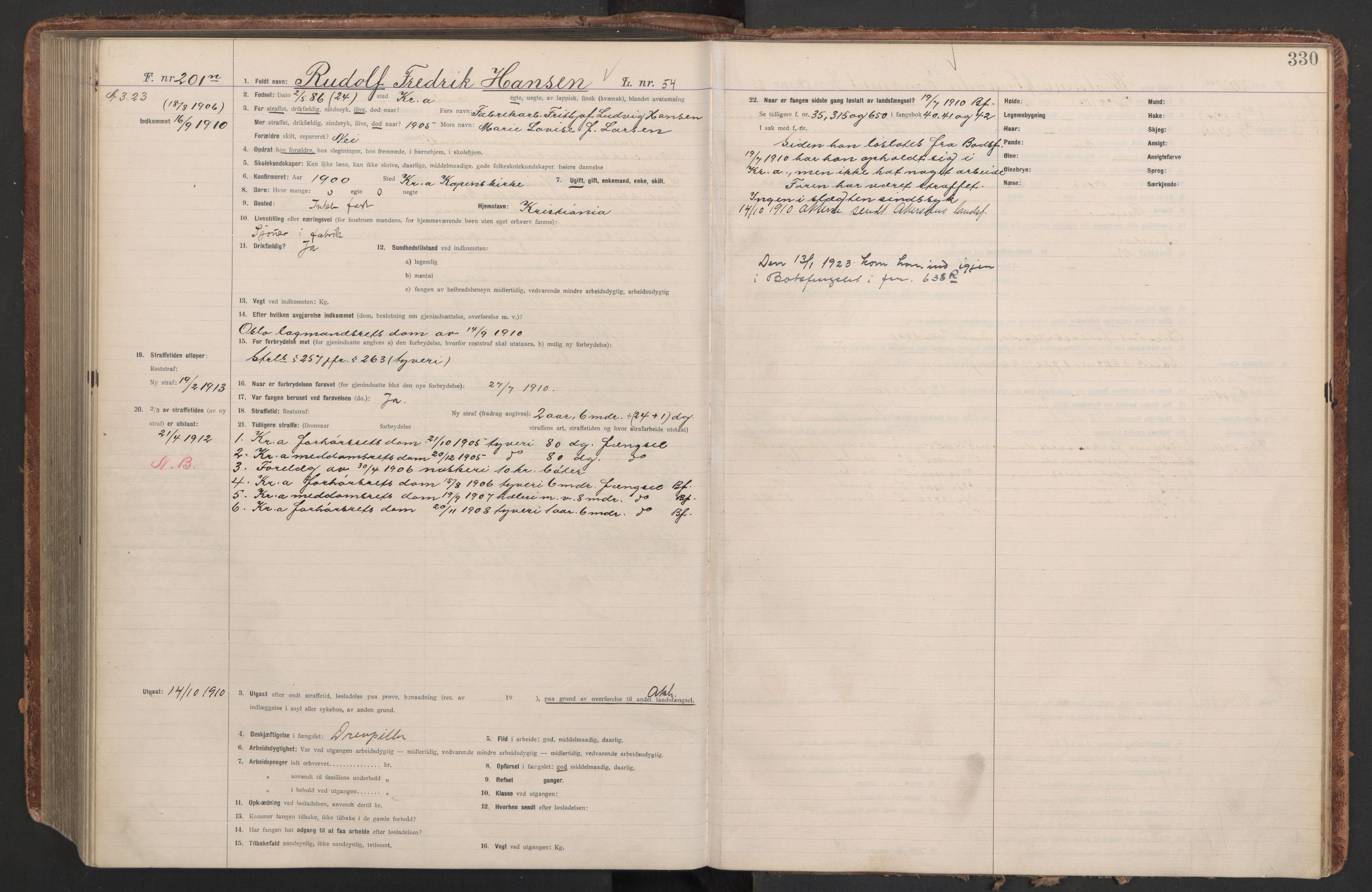Botsfengslet, AV/RA-S-1539/D/Db/Dbb/L0043: 872m - 212n, 1909-1910, p. 330