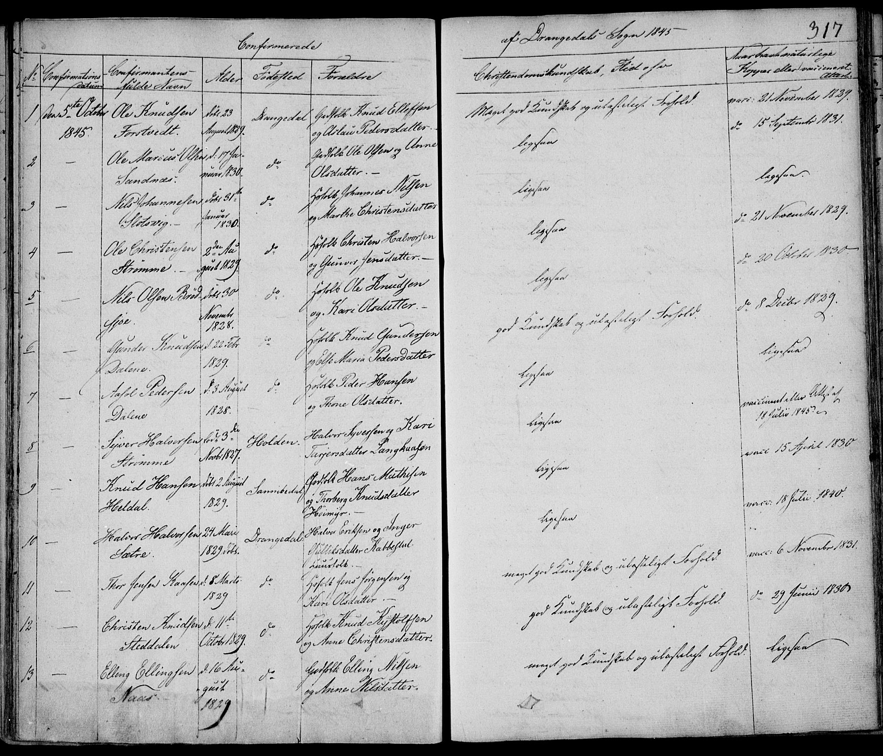 Drangedal kirkebøker, AV/SAKO-A-258/F/Fa/L0007a: Parish register (official) no. 7a, 1837-1856, p. 317