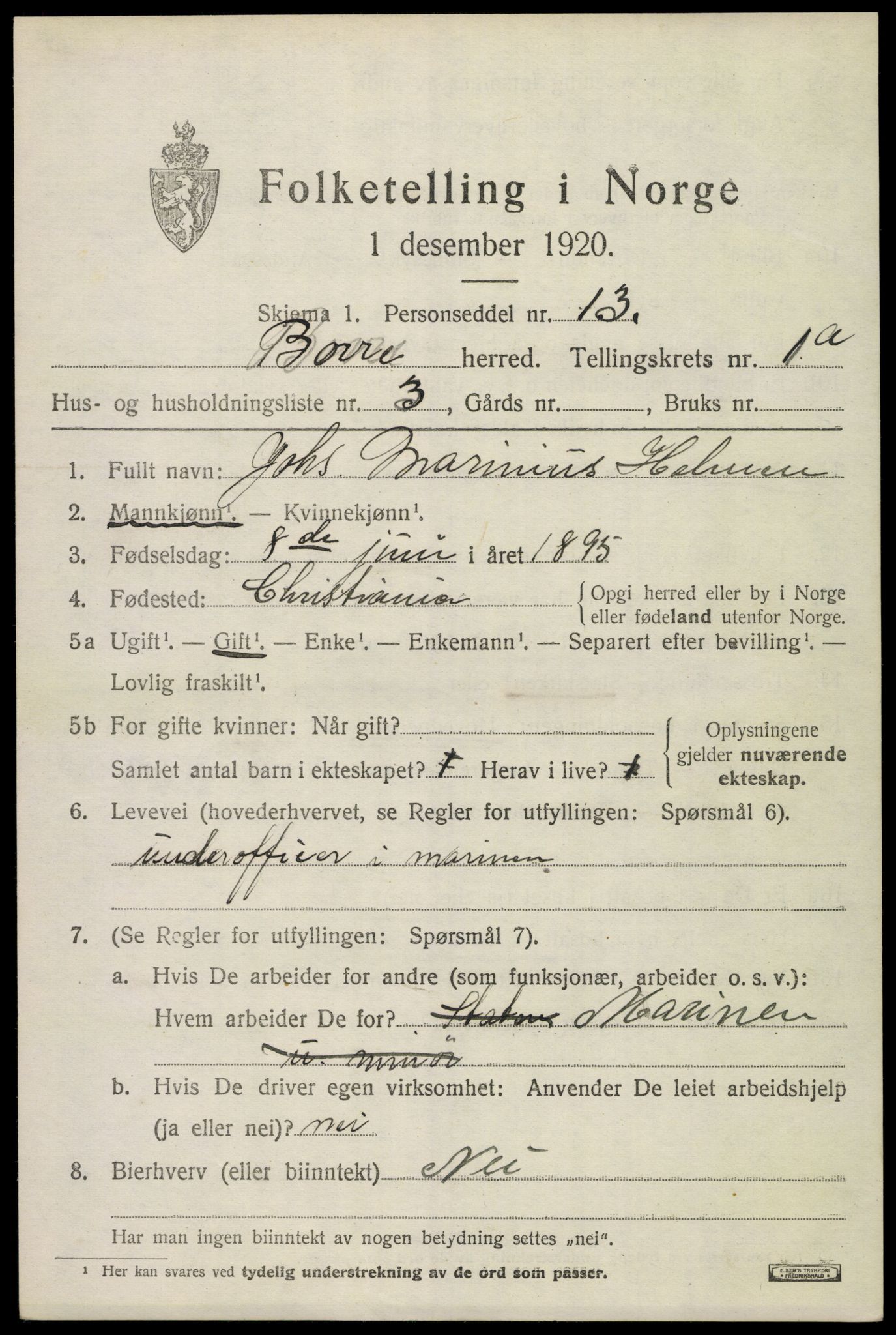 SAKO, 1920 census for Borre, 1920, p. 1432