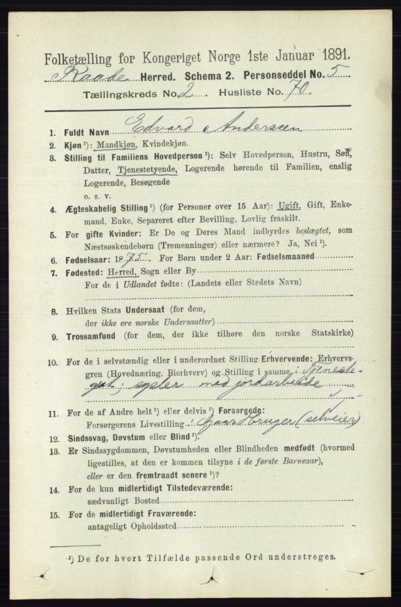 RA, 1891 census for 0135 Råde, 1891, p. 1036