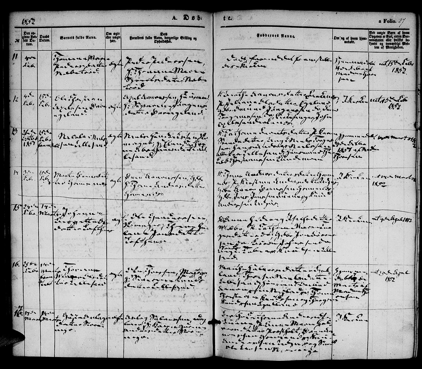 Vestre Moland sokneprestkontor, AV/SAK-1111-0046/F/Fa/Fab/L0006: Parish register (official) no. A 6, 1850-1858, p. 27