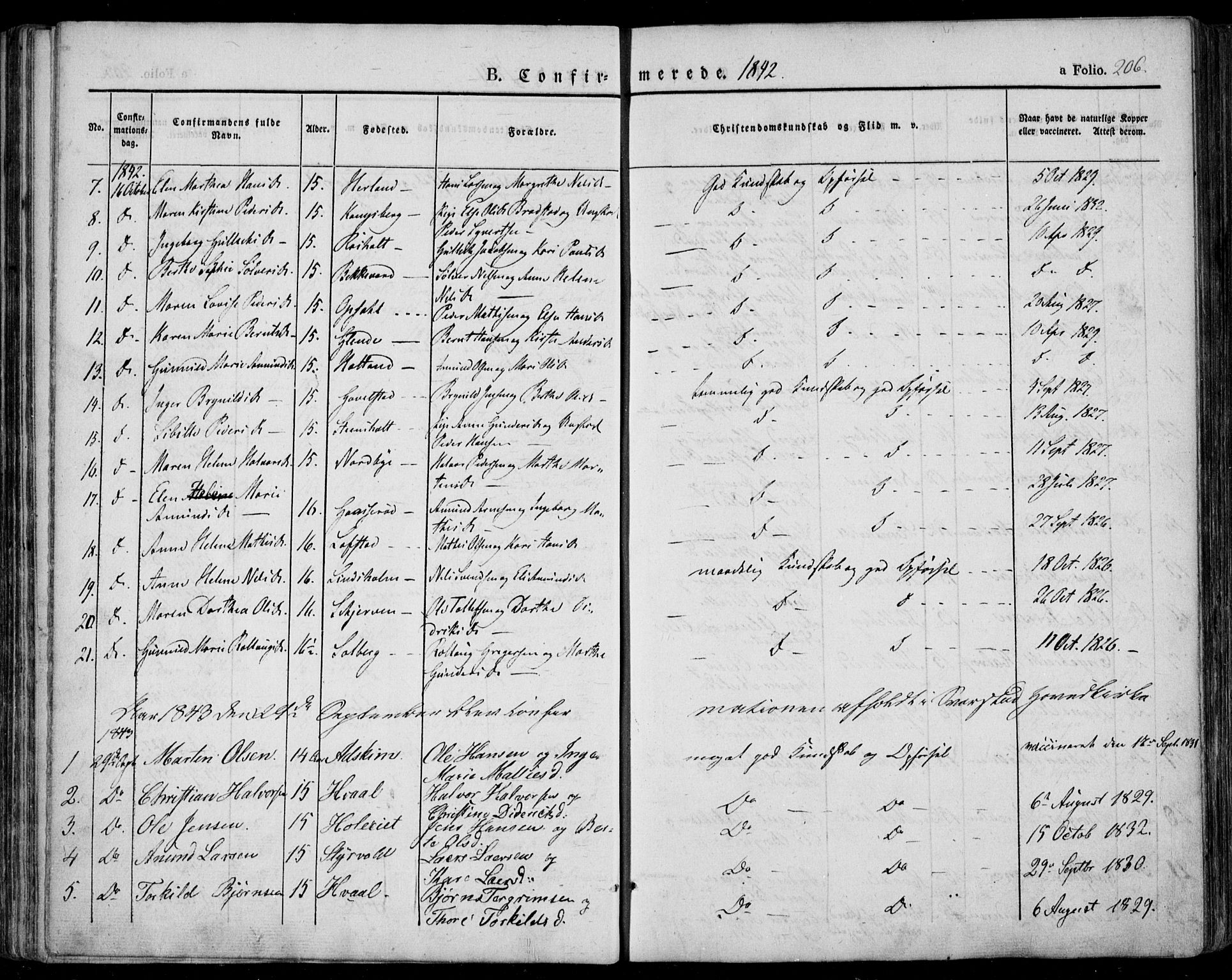 Lardal kirkebøker, SAKO/A-350/F/Fa/L0006: Parish register (official) no. I 6, 1835-1860, p. 206
