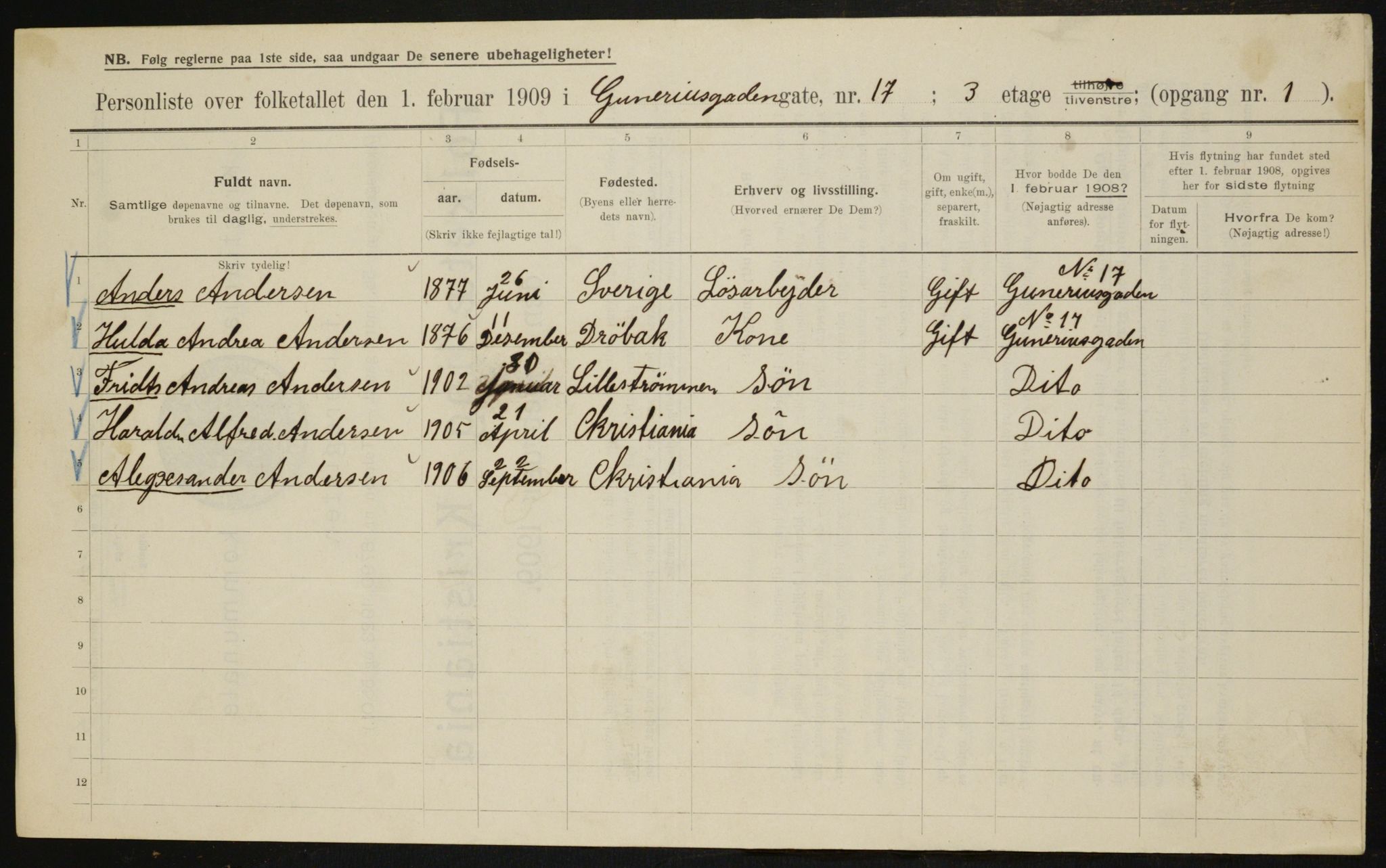 OBA, Municipal Census 1909 for Kristiania, 1909, p. 4784