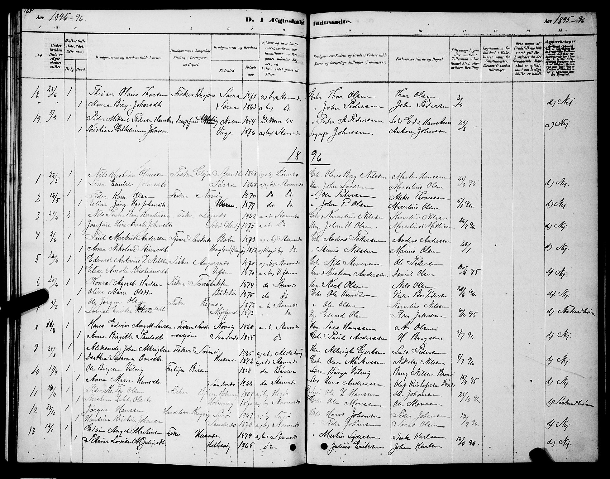 Ministerialprotokoller, klokkerbøker og fødselsregistre - Nordland, SAT/A-1459/831/L0477: Parish register (copy) no. 831C04, 1878-1897, p. 165