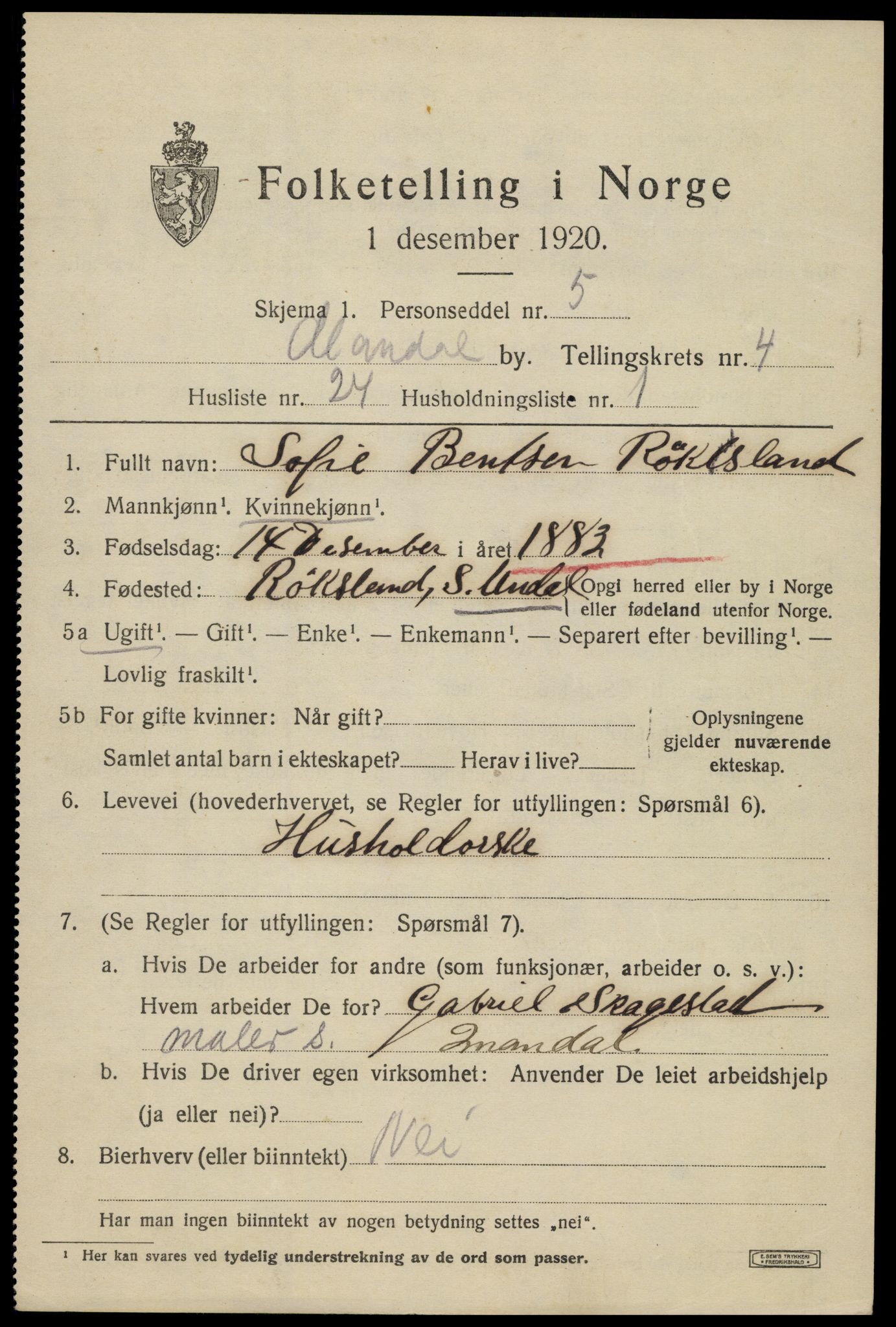 SAK, 1920 census for Mandal, 1920, p. 7261