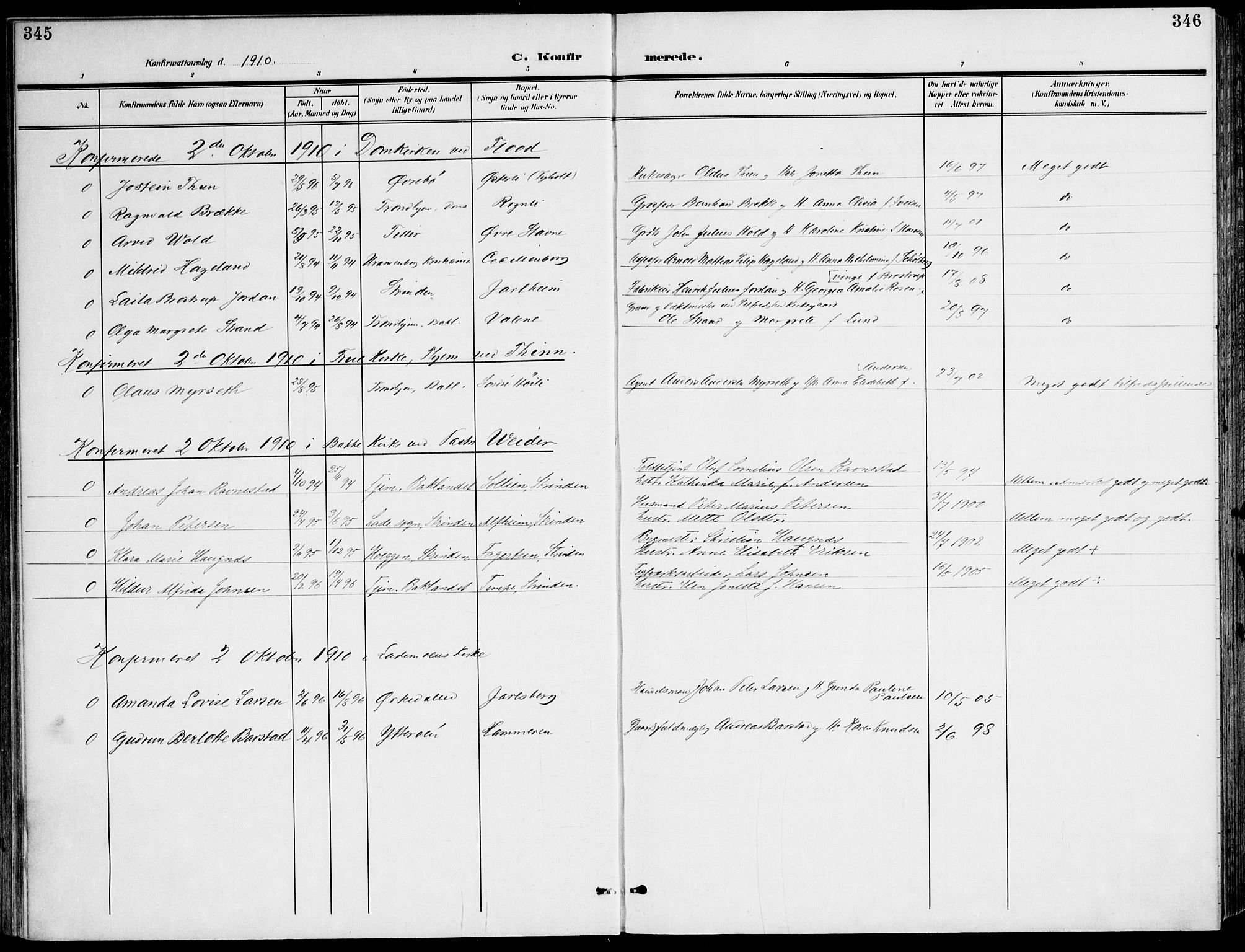 Ministerialprotokoller, klokkerbøker og fødselsregistre - Sør-Trøndelag, SAT/A-1456/607/L0320: Parish register (official) no. 607A04, 1907-1915, p. 345-346