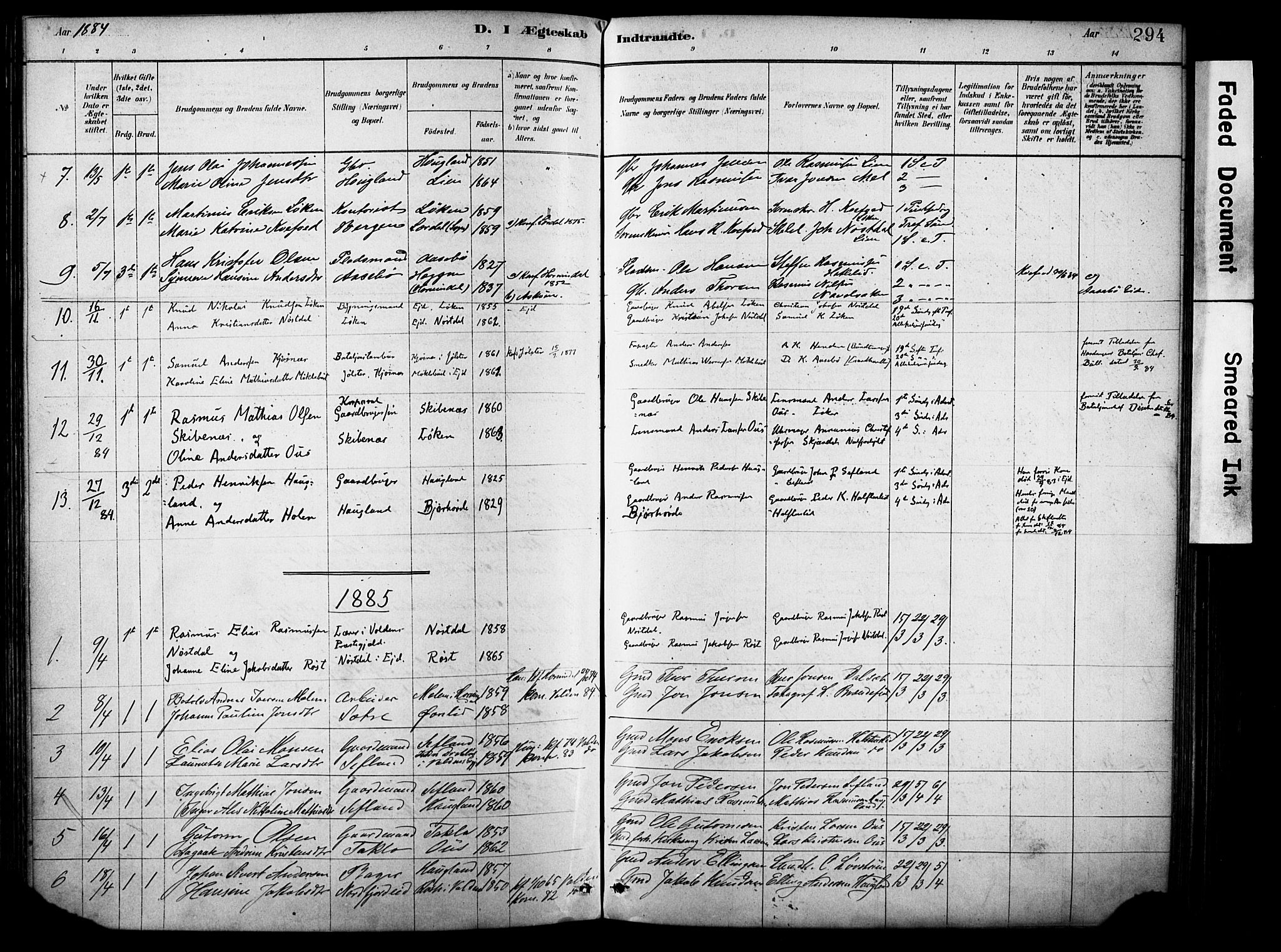 Eid sokneprestembete, SAB/A-82301/H/Haa/Haab/L0001: Parish register (official) no. B 1, 1879-1906, p. 294