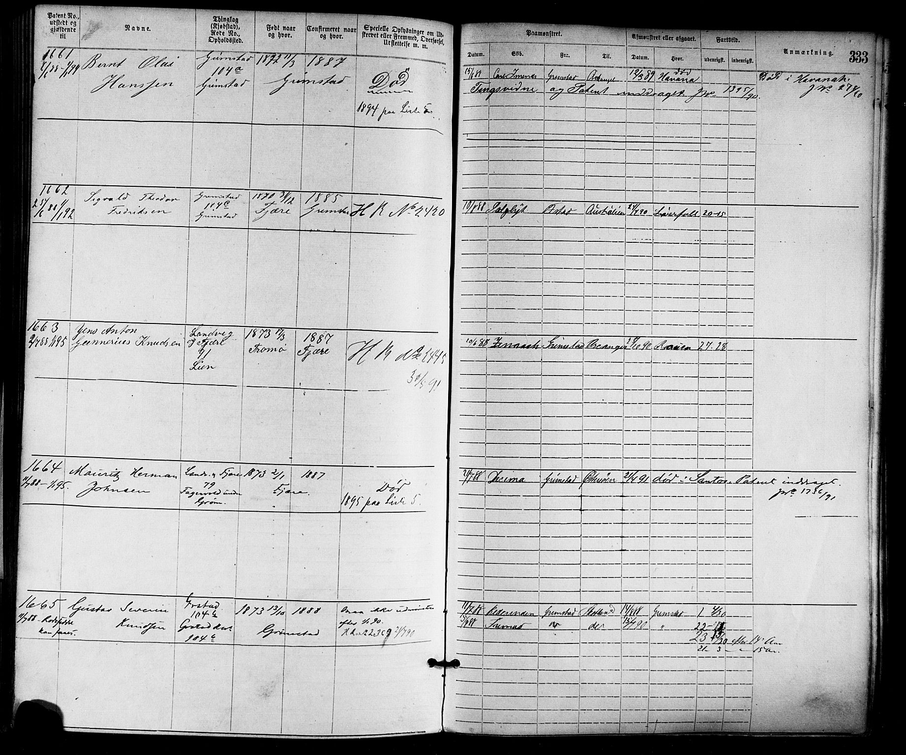 Grimstad mønstringskrets, SAK/2031-0013/F/Fa/L0001: Annotasjonsrulle nr 1-1920 med register, F-1, 1870-1892, p. 366