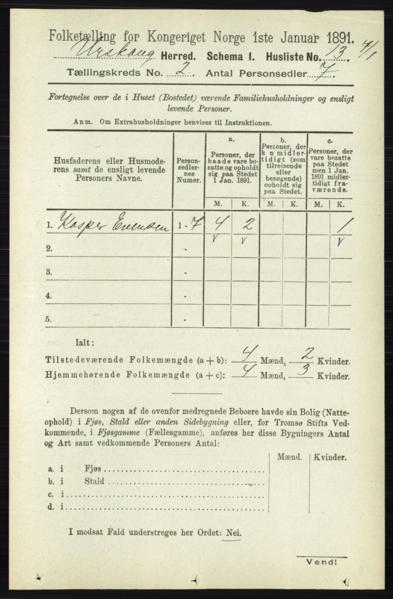 RA, 1891 census for 0224 Aurskog, 1891, p. 175