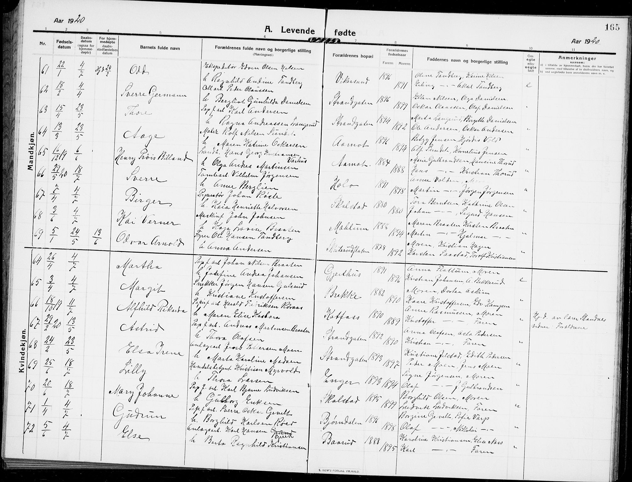 Modum kirkebøker, AV/SAKO-A-234/G/Ga/L0009: Parish register (copy) no. I 9, 1909-1923, p. 165