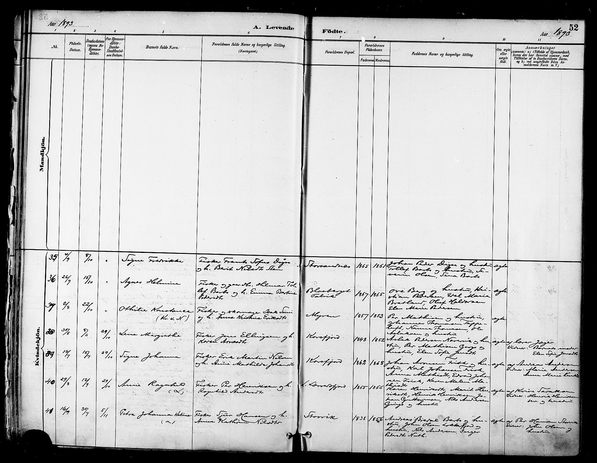 Talvik sokneprestkontor, AV/SATØ-S-1337/H/Ha/L0013kirke: Parish register (official) no. 13, 1886-1897, p. 52