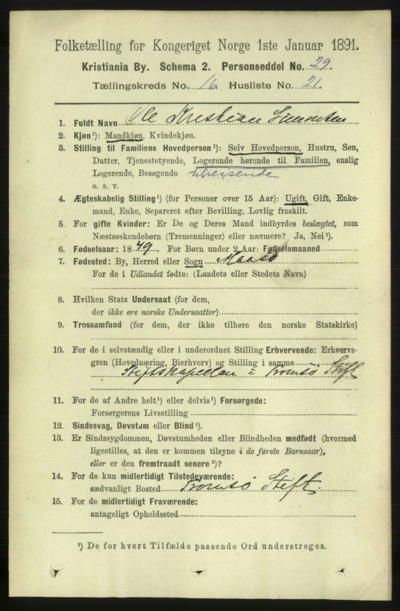 RA, 1891 census for 0301 Kristiania, 1891, p. 7678