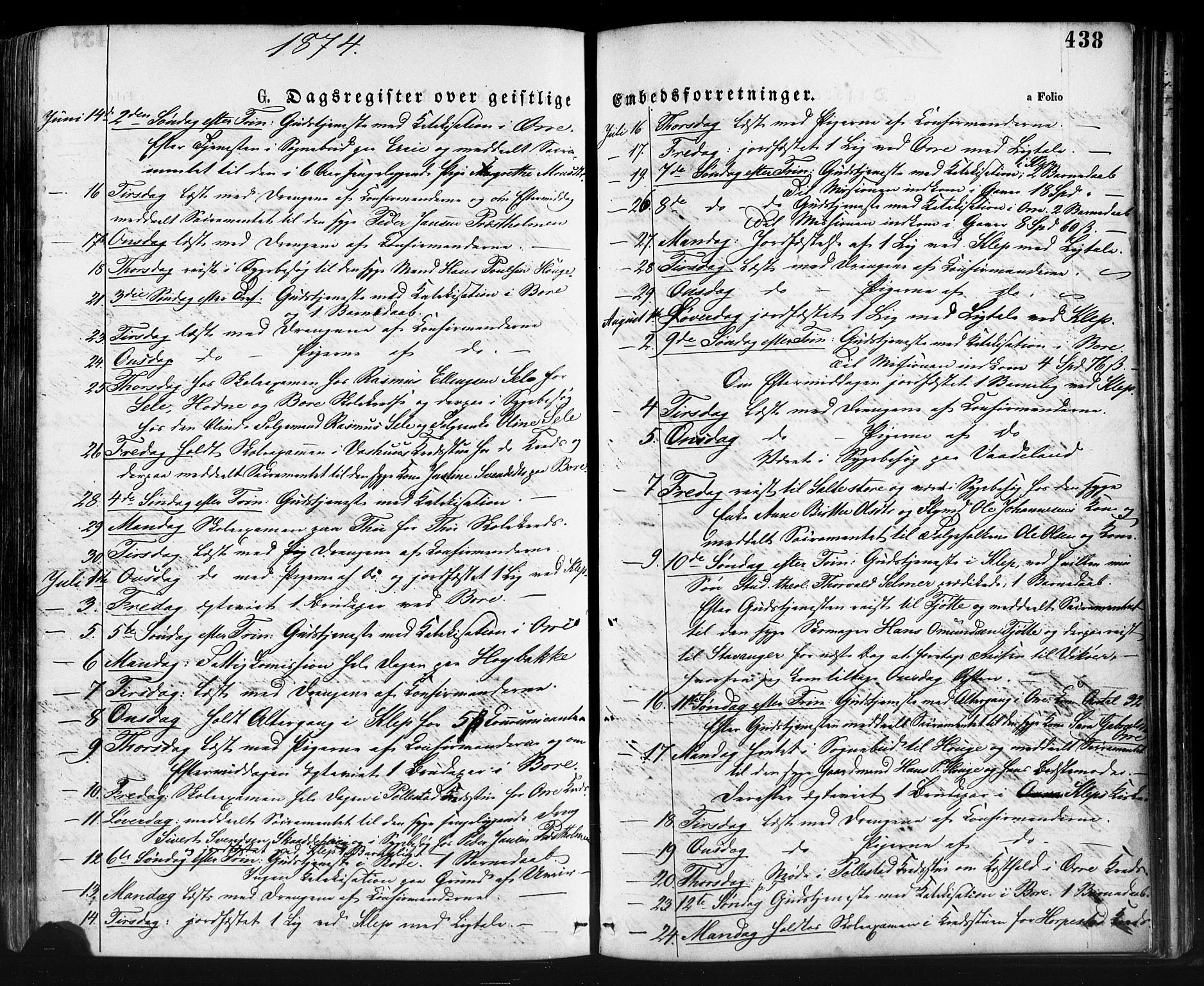 Klepp sokneprestkontor, AV/SAST-A-101803/001/3/30BA/L0006: Parish register (official) no. A 6, 1871-1885, p. 438