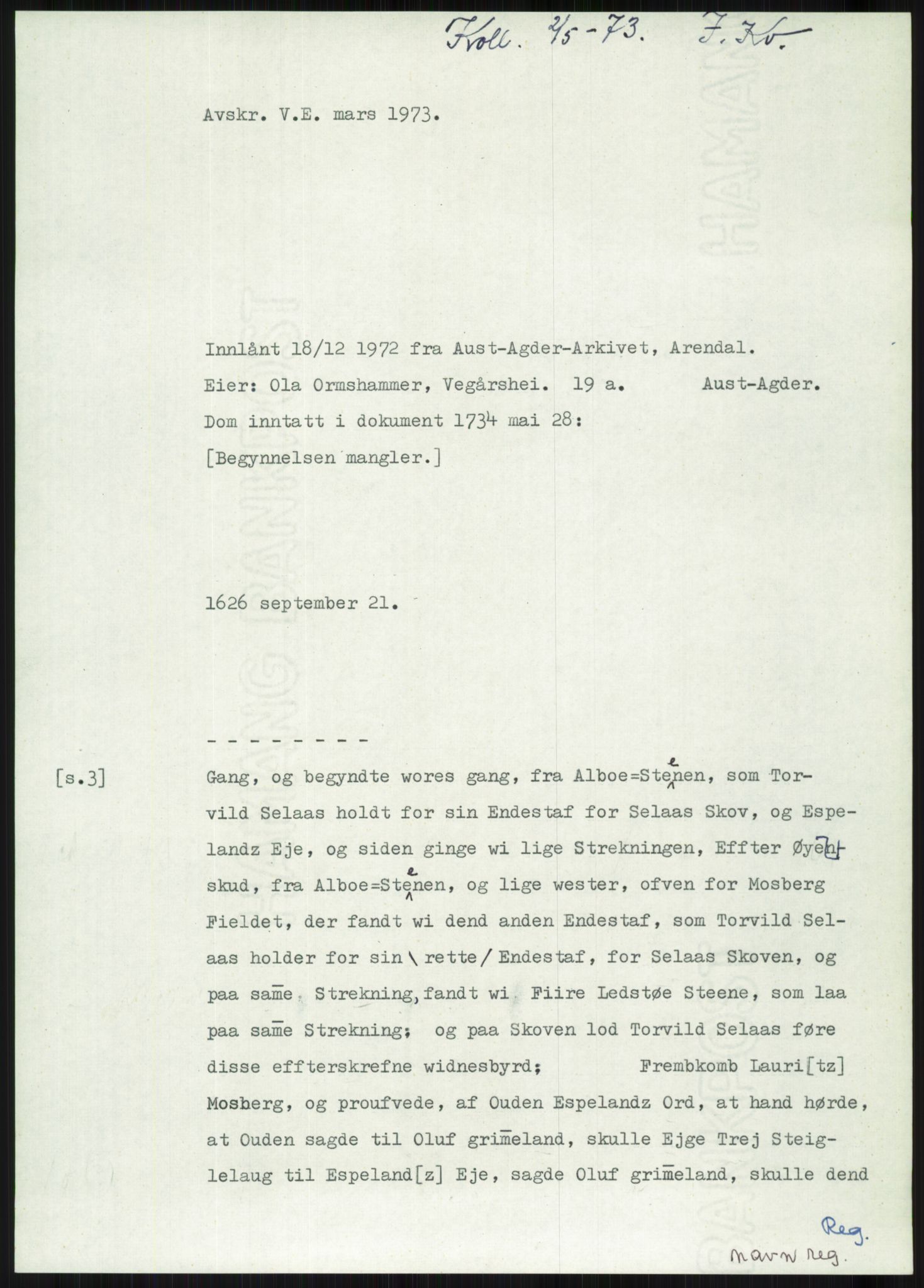 Samlinger til kildeutgivelse, Diplomavskriftsamlingen, AV/RA-EA-4053/H/Ha, p. 3513