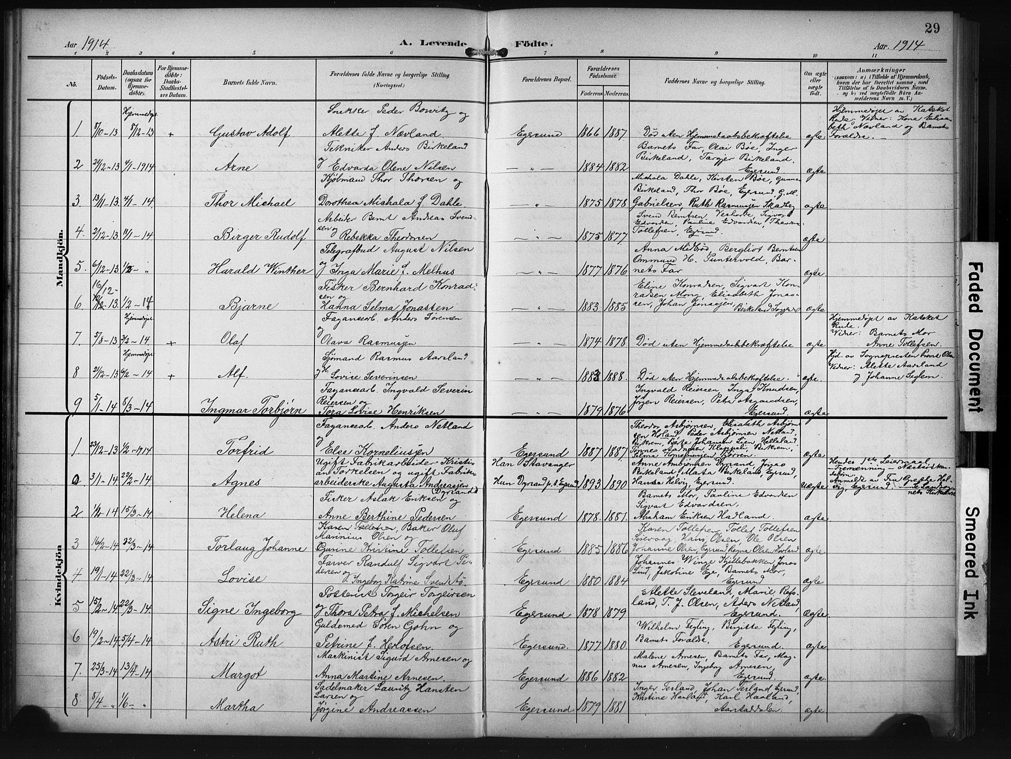 Eigersund sokneprestkontor, SAST/A-101807/S09/L0012: Parish register (copy) no. B 12, 1908-1930, p. 29