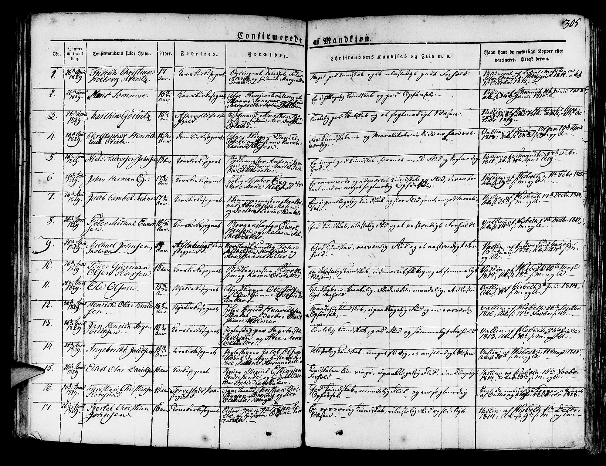 Korskirken sokneprestembete, SAB/A-76101/H/Haa/L0014: Parish register (official) no. A 14, 1823-1835, p. 305