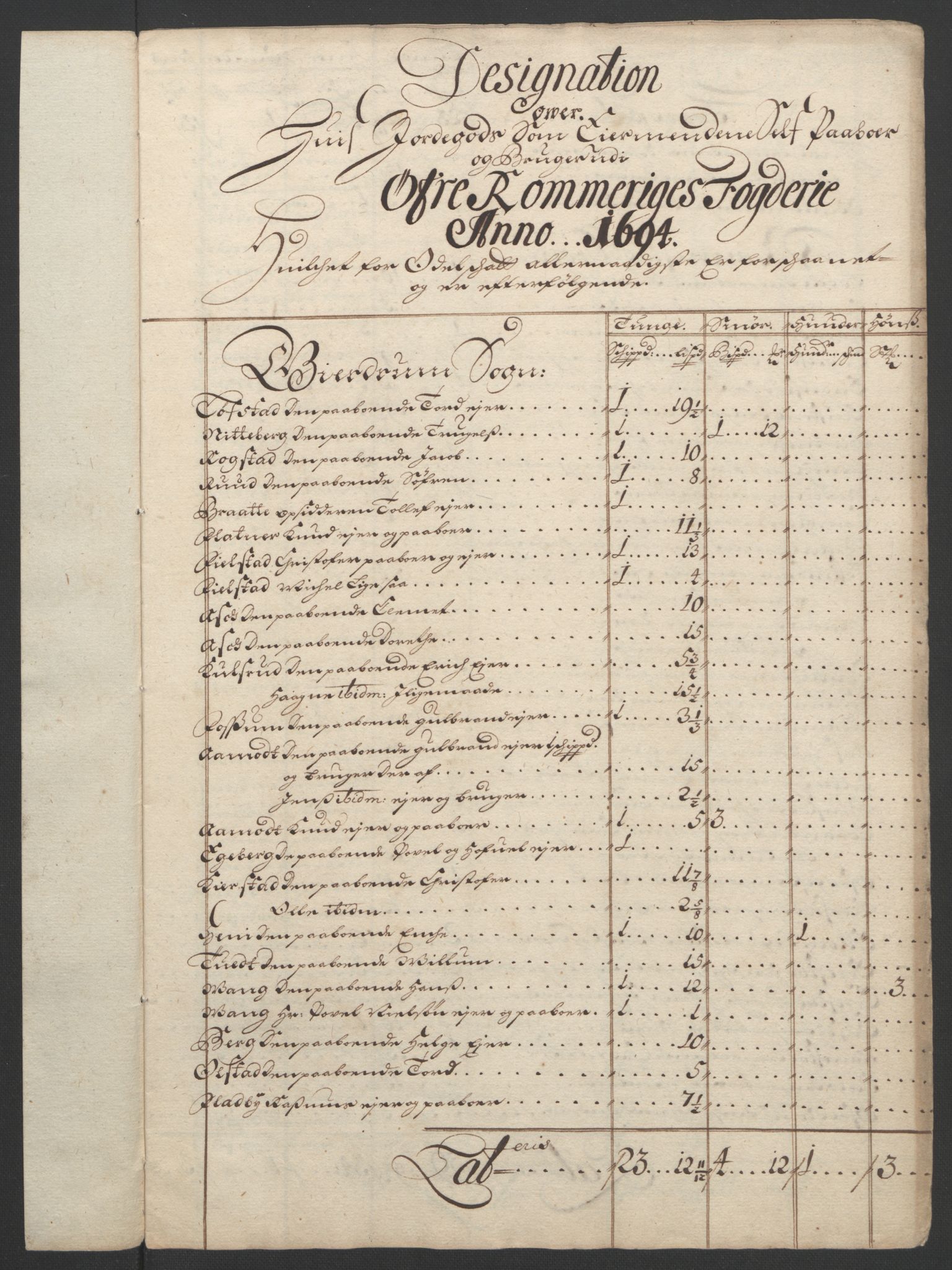 Rentekammeret inntil 1814, Reviderte regnskaper, Fogderegnskap, RA/EA-4092/R12/L0706: Fogderegnskap Øvre Romerike, 1694, p. 292