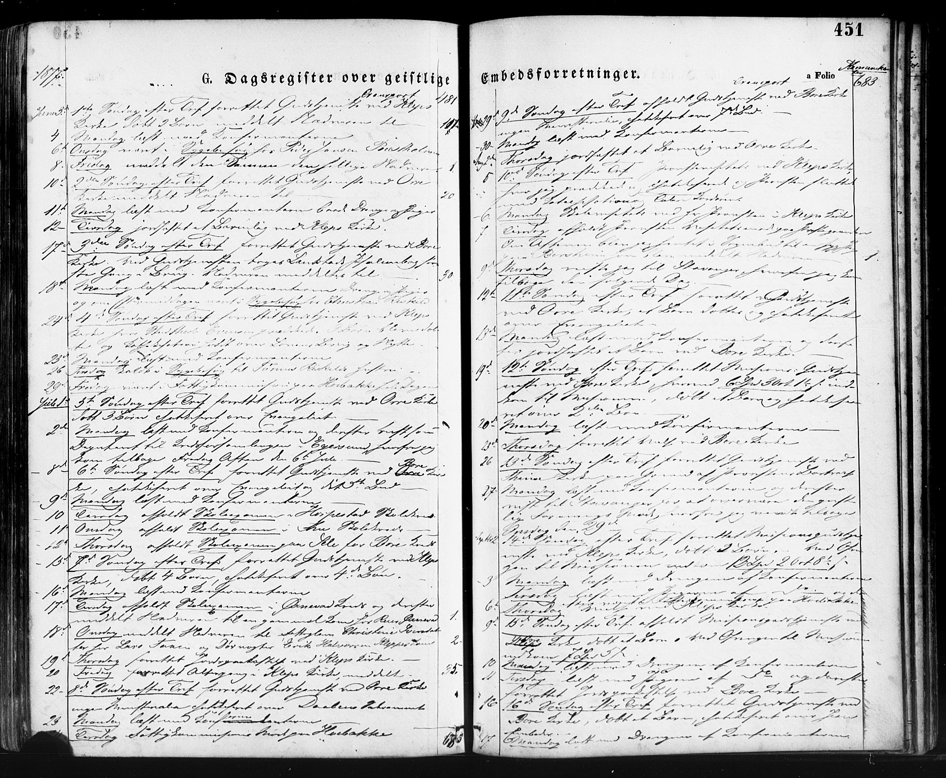 Klepp sokneprestkontor, AV/SAST-A-101803/001/3/30BA/L0006: Parish register (official) no. A 6, 1871-1885, p. 451