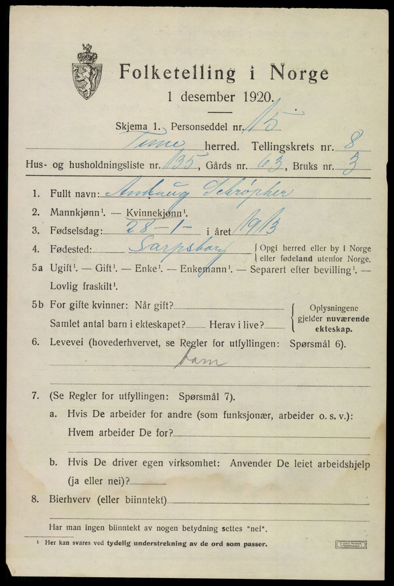 SAO, 1920 census for Tune, 1920, p. 9092