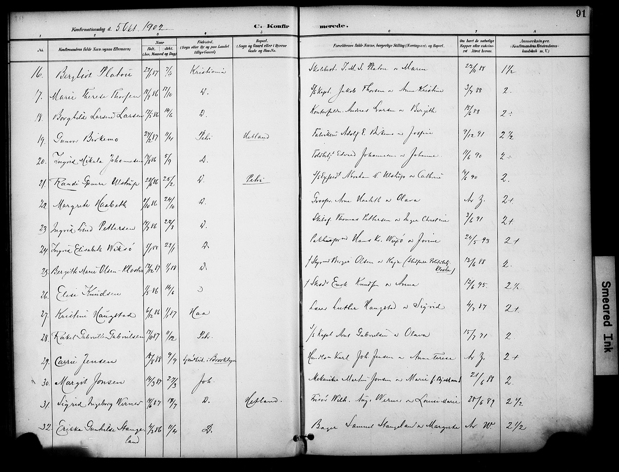 Domkirken sokneprestkontor, AV/SAST-A-101812/001/30/30BA/L0031: Parish register (official) no. A 30, 1896-1916, p. 91