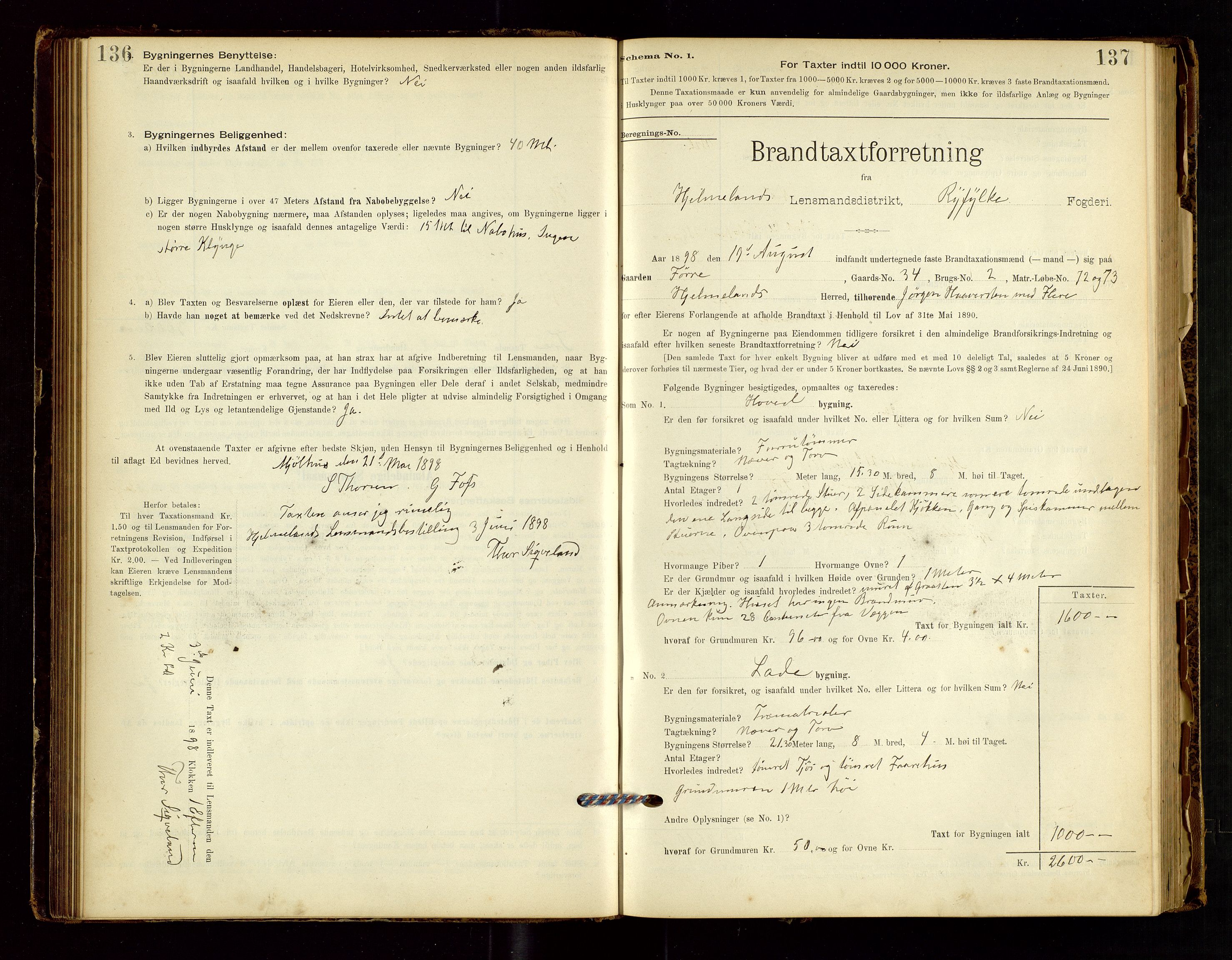 Hjelmeland lensmannskontor, AV/SAST-A-100439/Gob/L0001: "Brandtaxationsprotokol", 1895-1932, p. 136-137