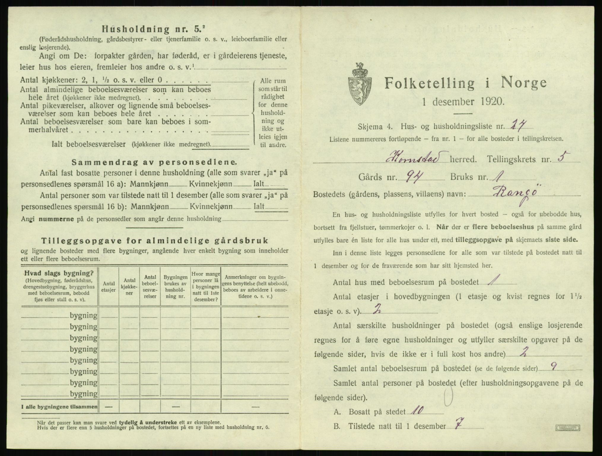 SAT, 1920 census for Kornstad, 1920, p. 411