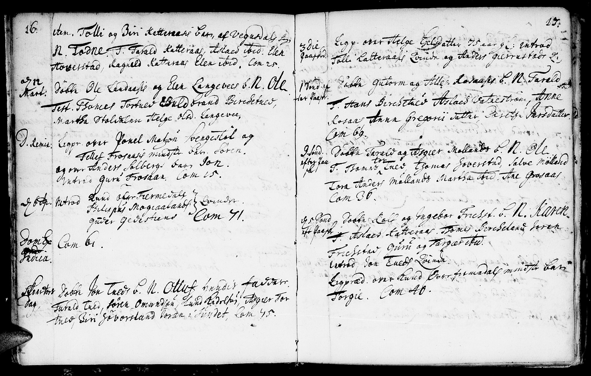 Evje sokneprestkontor, AV/SAK-1111-0008/F/Fa/Fac/L0001: Parish register (official) no. A 1, 1705-1764, p. 16-17