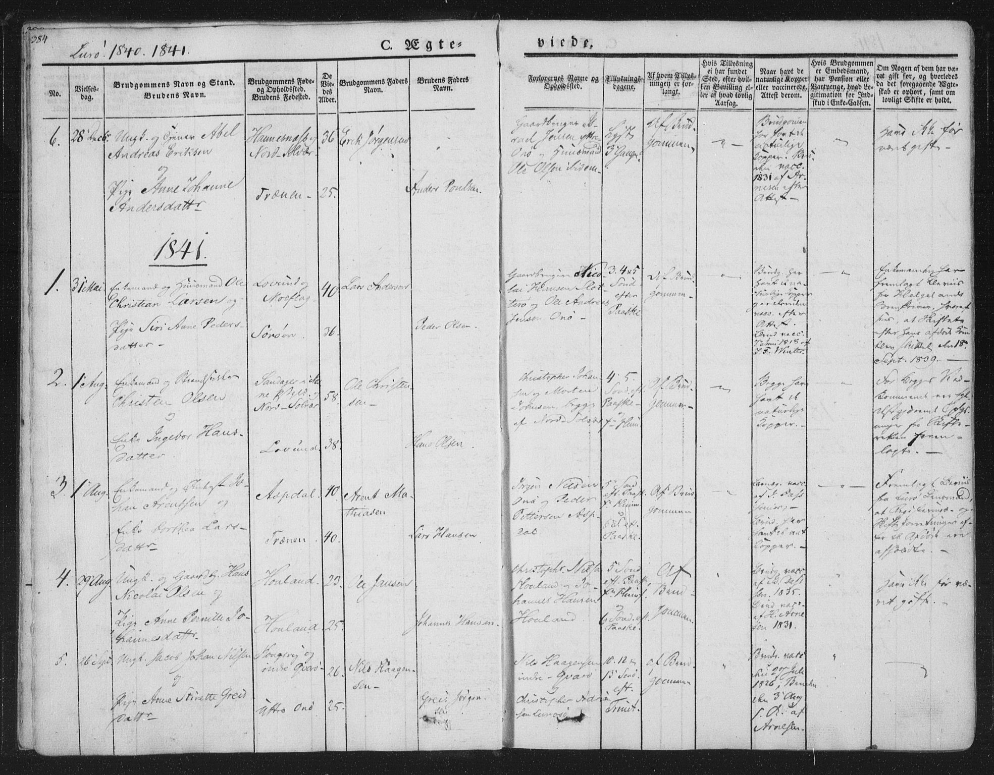 Ministerialprotokoller, klokkerbøker og fødselsregistre - Nordland, AV/SAT-A-1459/839/L0566: Parish register (official) no. 839A03, 1825-1862, p. 384