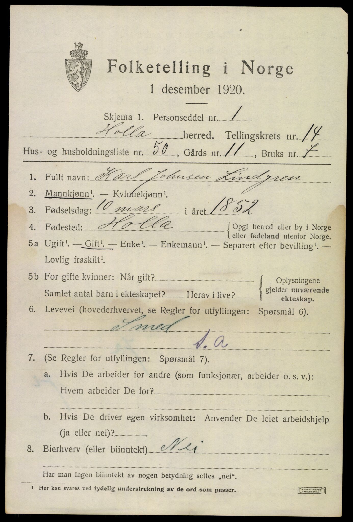 SAKO, 1920 census for Holla, 1920, p. 8483