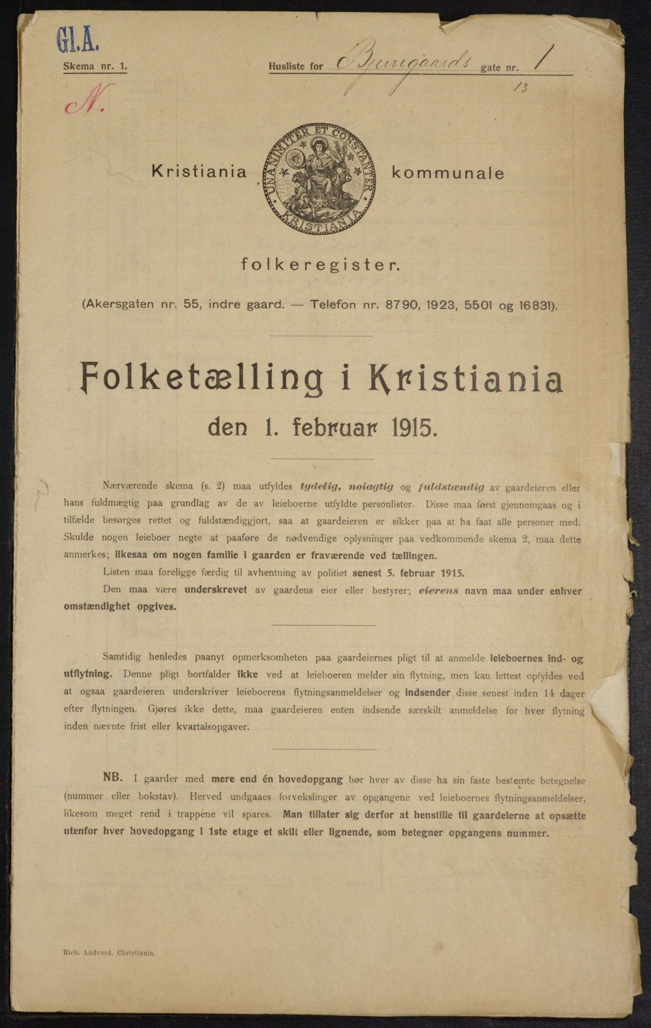 OBA, Municipal Census 1915 for Kristiania, 1915, p. 5503